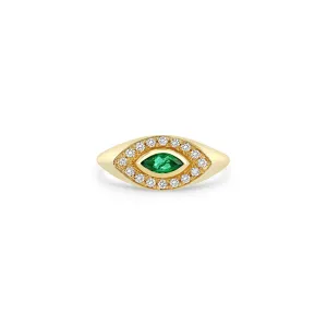 Marquise Emerald and Diamond Signet Ring