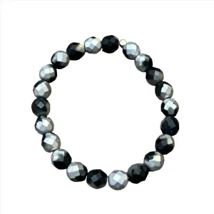 Matte Metallic Black and Silver Faceted 8mm Bracelet