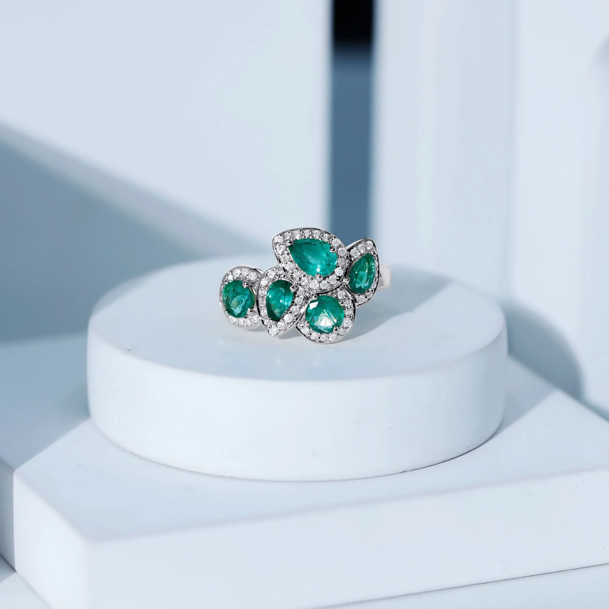 May Birthstone 1.75 CT Emerald Cocktail Engagement Ring with Diamond Accent