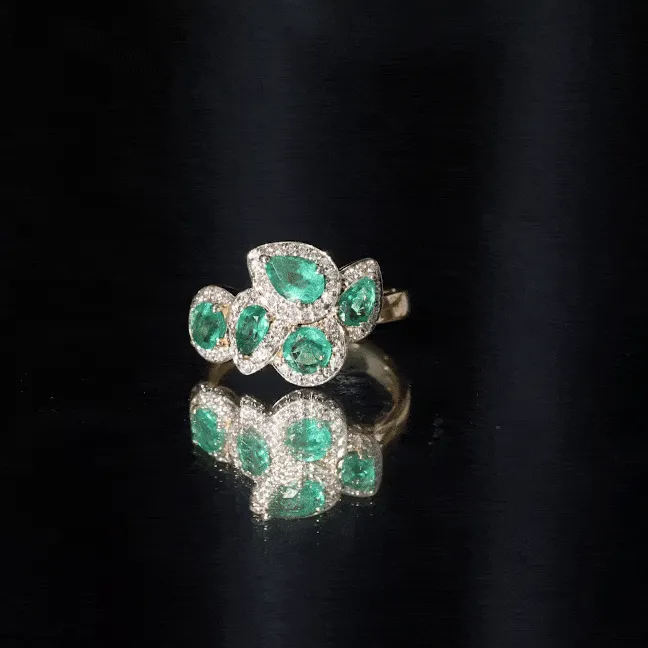 May Birthstone 1.75 CT Emerald Cocktail Engagement Ring with Diamond Accent