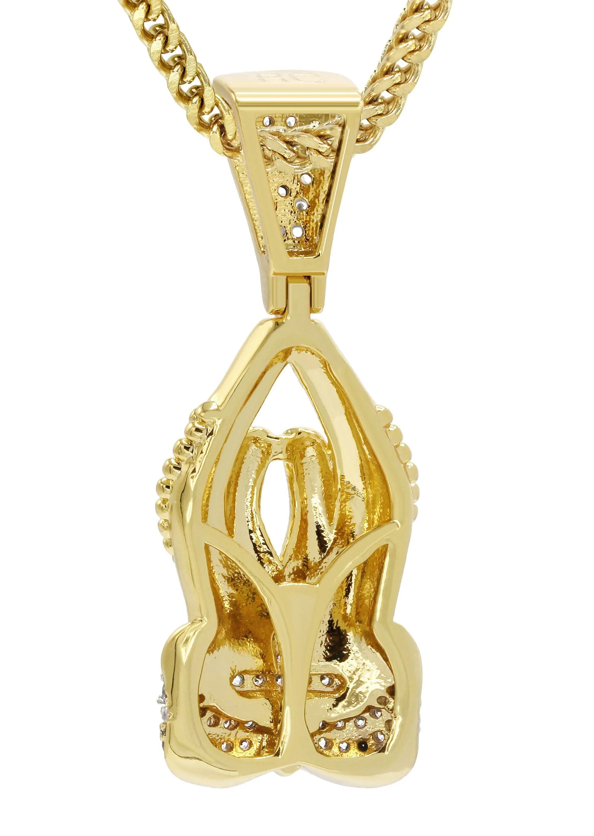 Mens Gold Plated Franco Chain & Praying Hands Pendant | Appx. 12 Grams