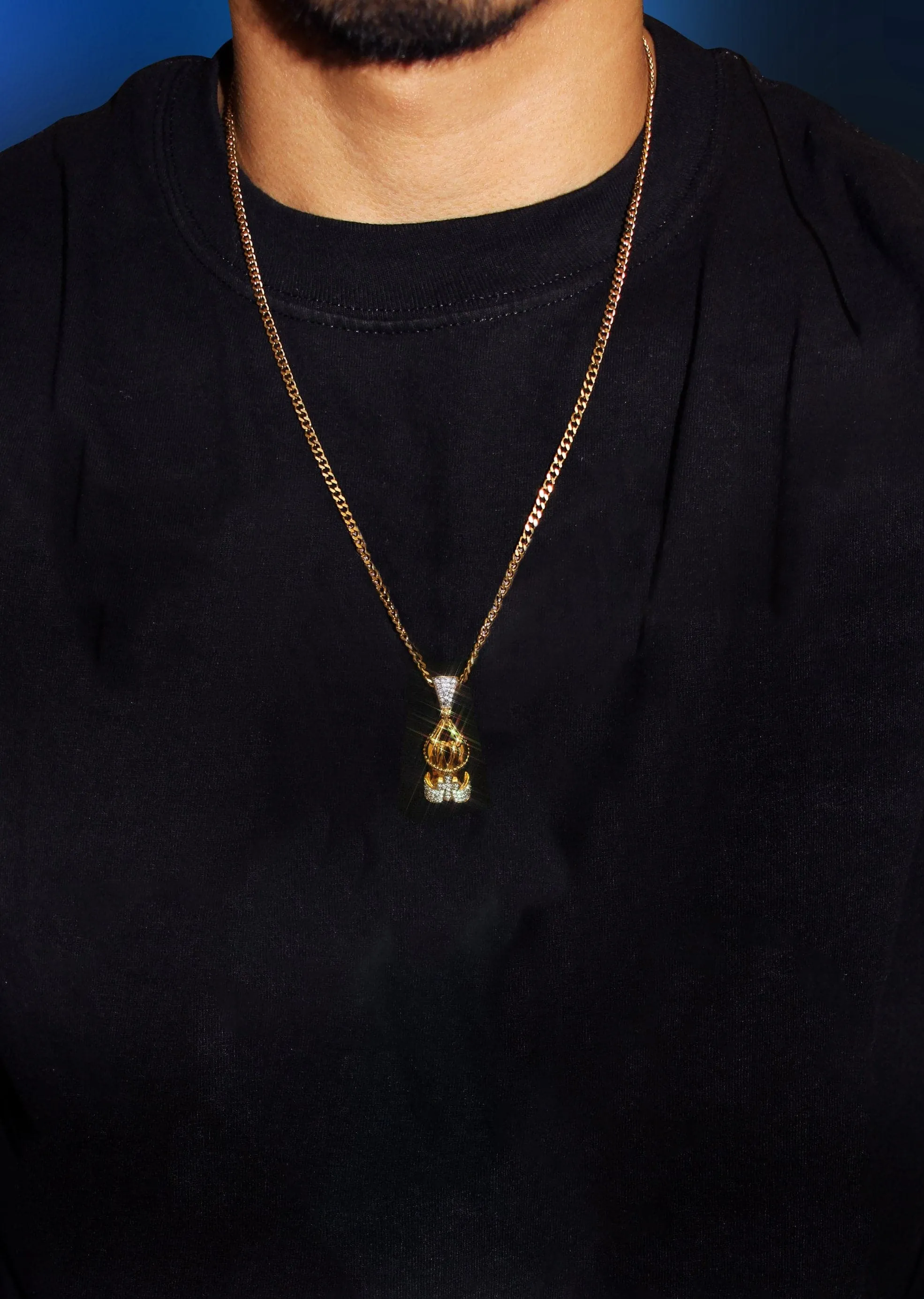 Mens Gold Plated Franco Chain & Praying Hands Pendant | Appx. 12 Grams