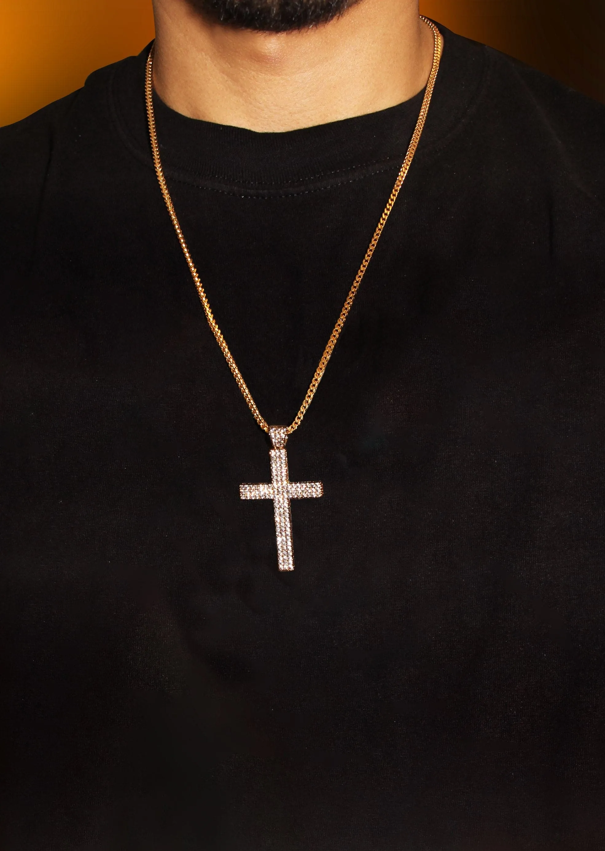 Mens Gold Plated Rope Chain & Cross Pendant | Appx. 19.9 Grams