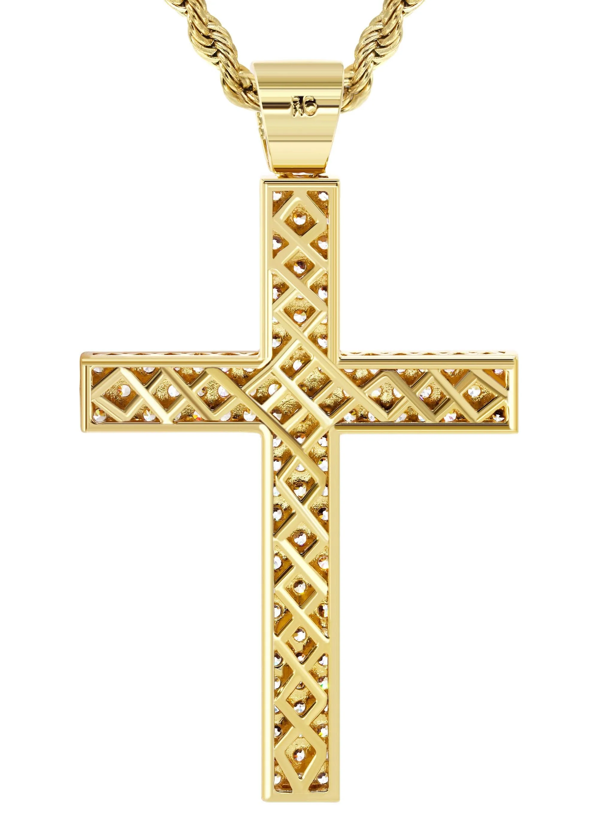 Mens Gold Plated Rope Chain & Cross Pendant | Appx. 19.9 Grams