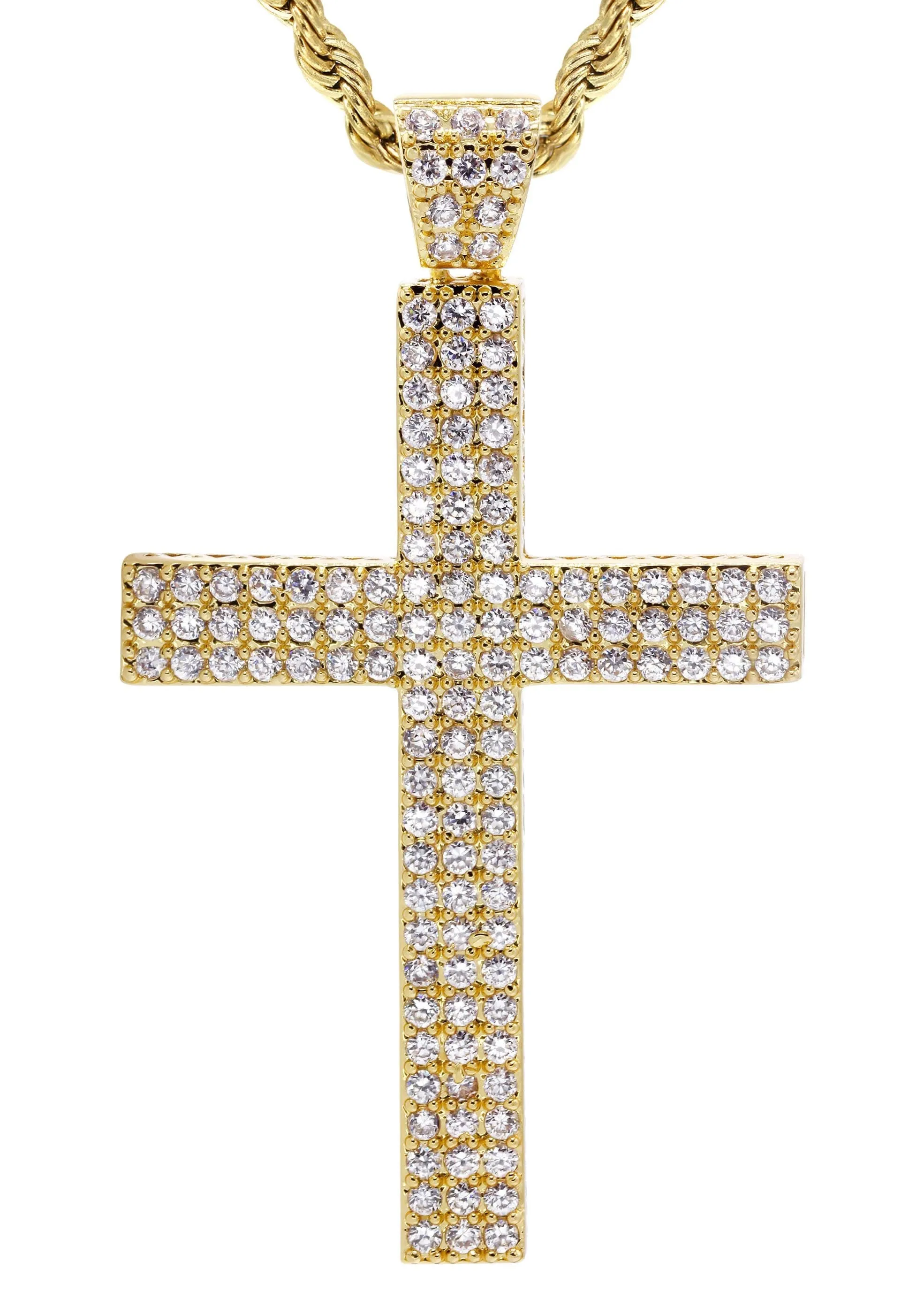 Mens Gold Plated Rope Chain & Cross Pendant | Appx. 19.9 Grams