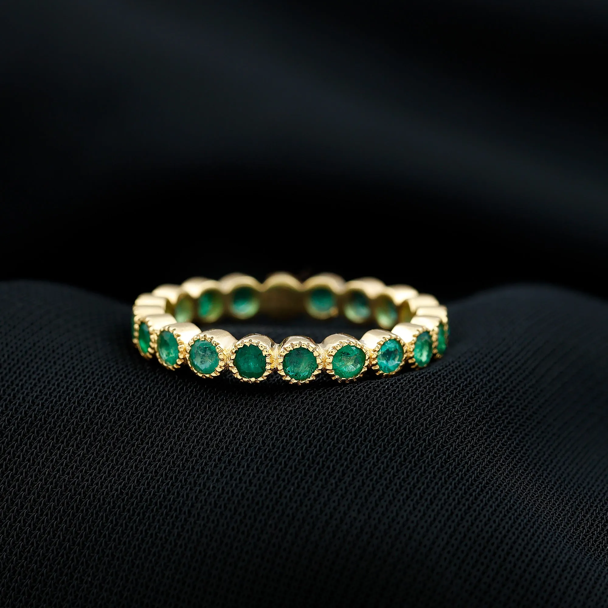 Milgrain Bezel Set Emerald Eternity Ring