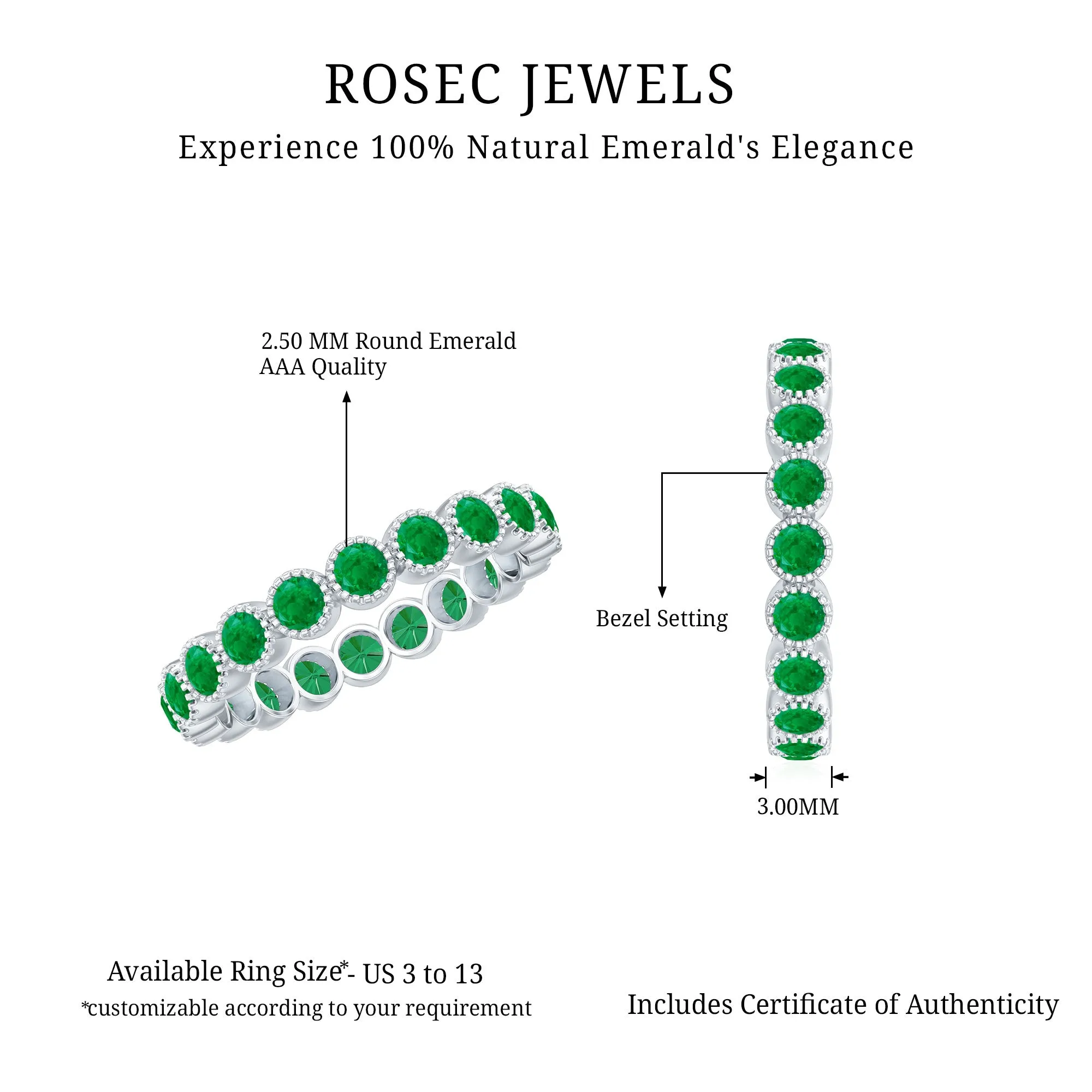 Milgrain Bezel Set Emerald Eternity Ring