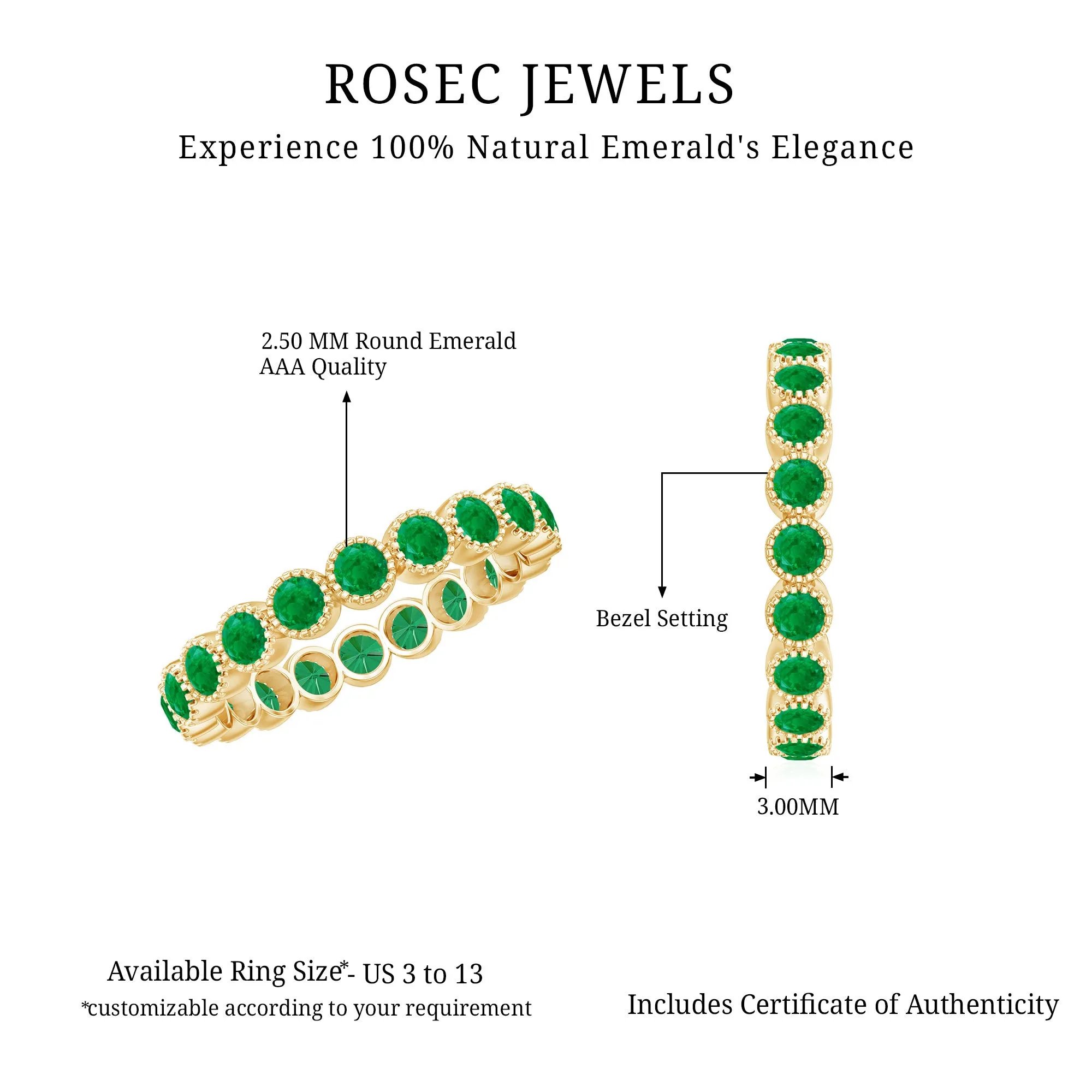 Milgrain Bezel Set Emerald Eternity Ring