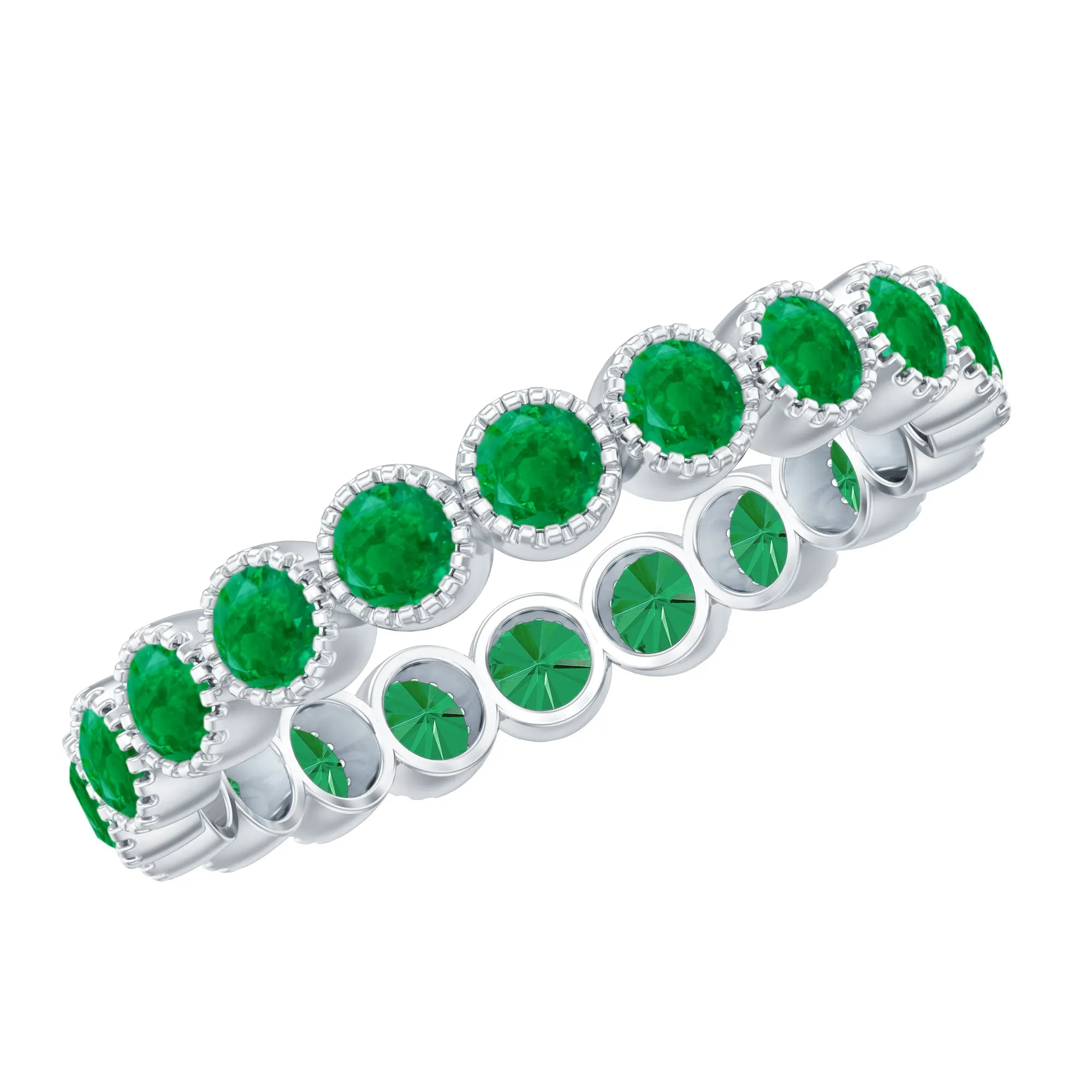 Milgrain Bezel Set Emerald Eternity Ring