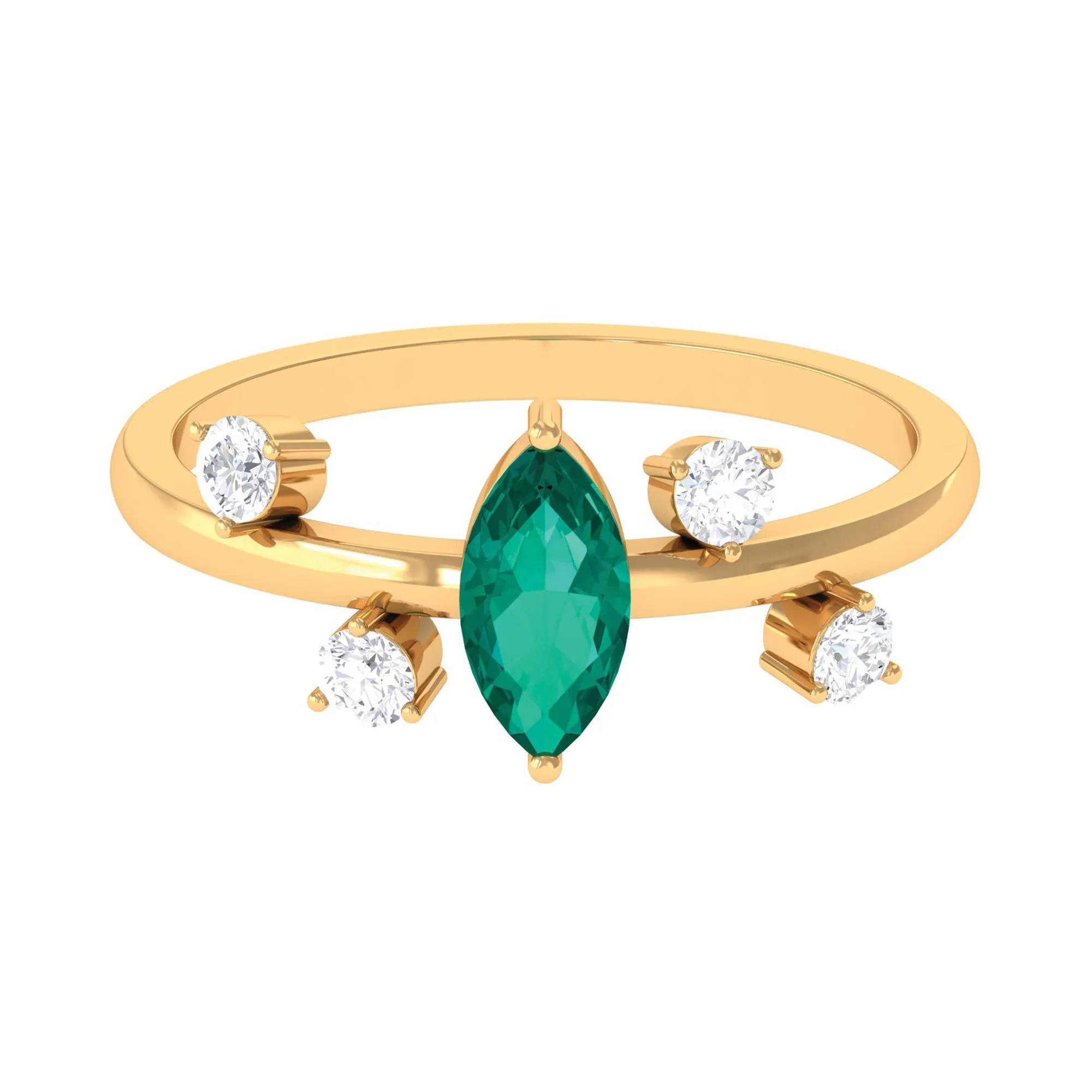 Minimal Marquise Emerald Solitaire Ring with Diamond