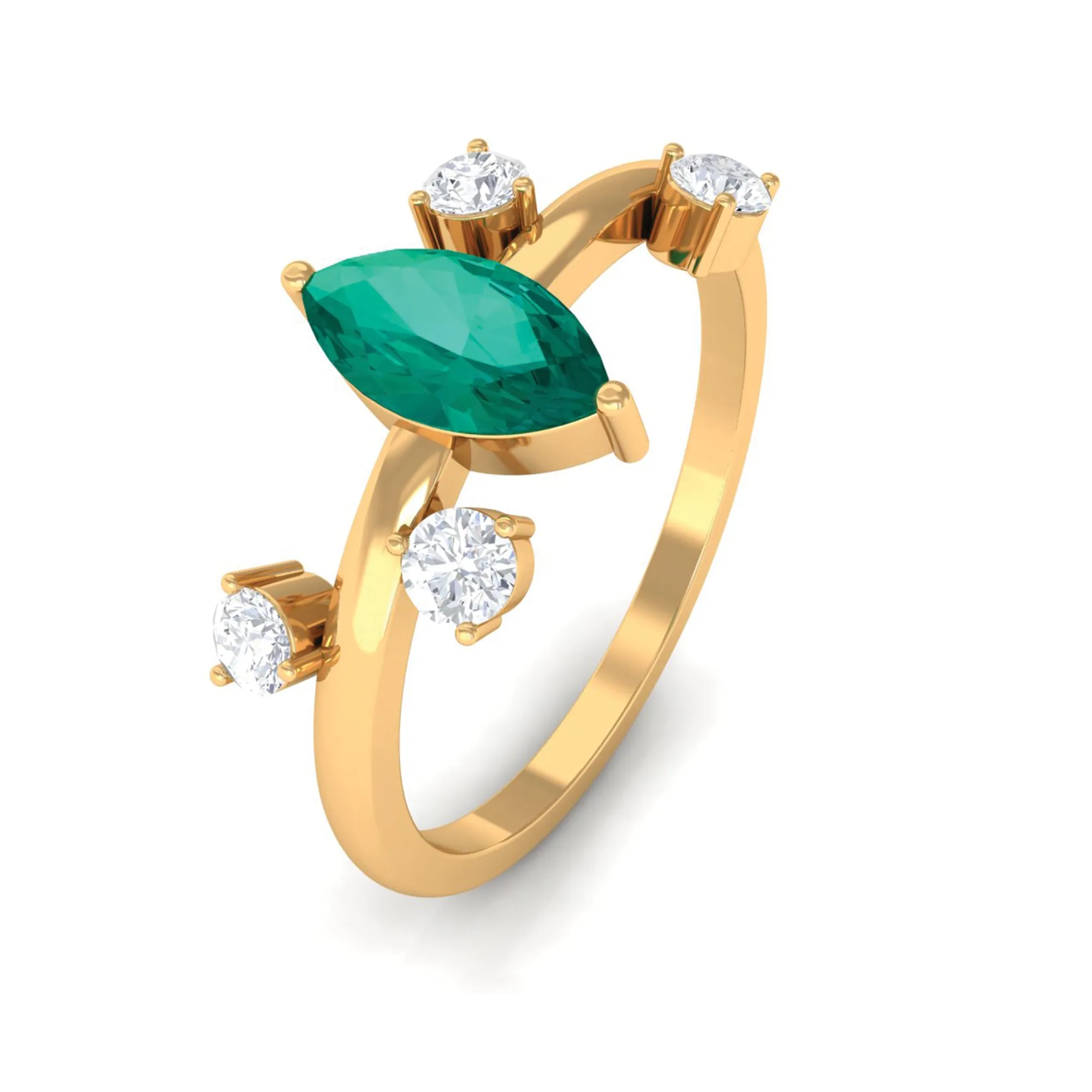 Minimal Marquise Emerald Solitaire Ring with Diamond