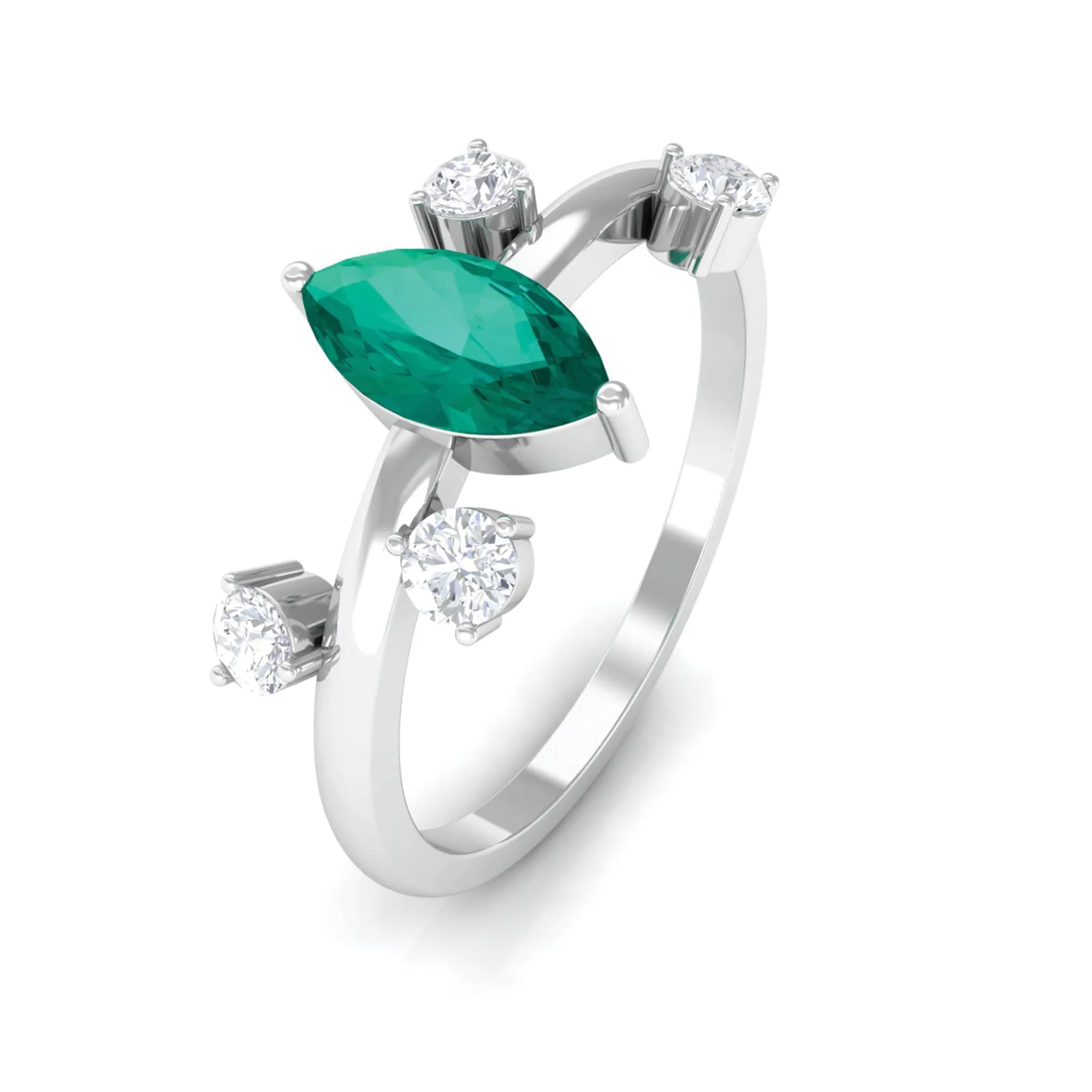 Minimal Marquise Emerald Solitaire Ring with Diamond