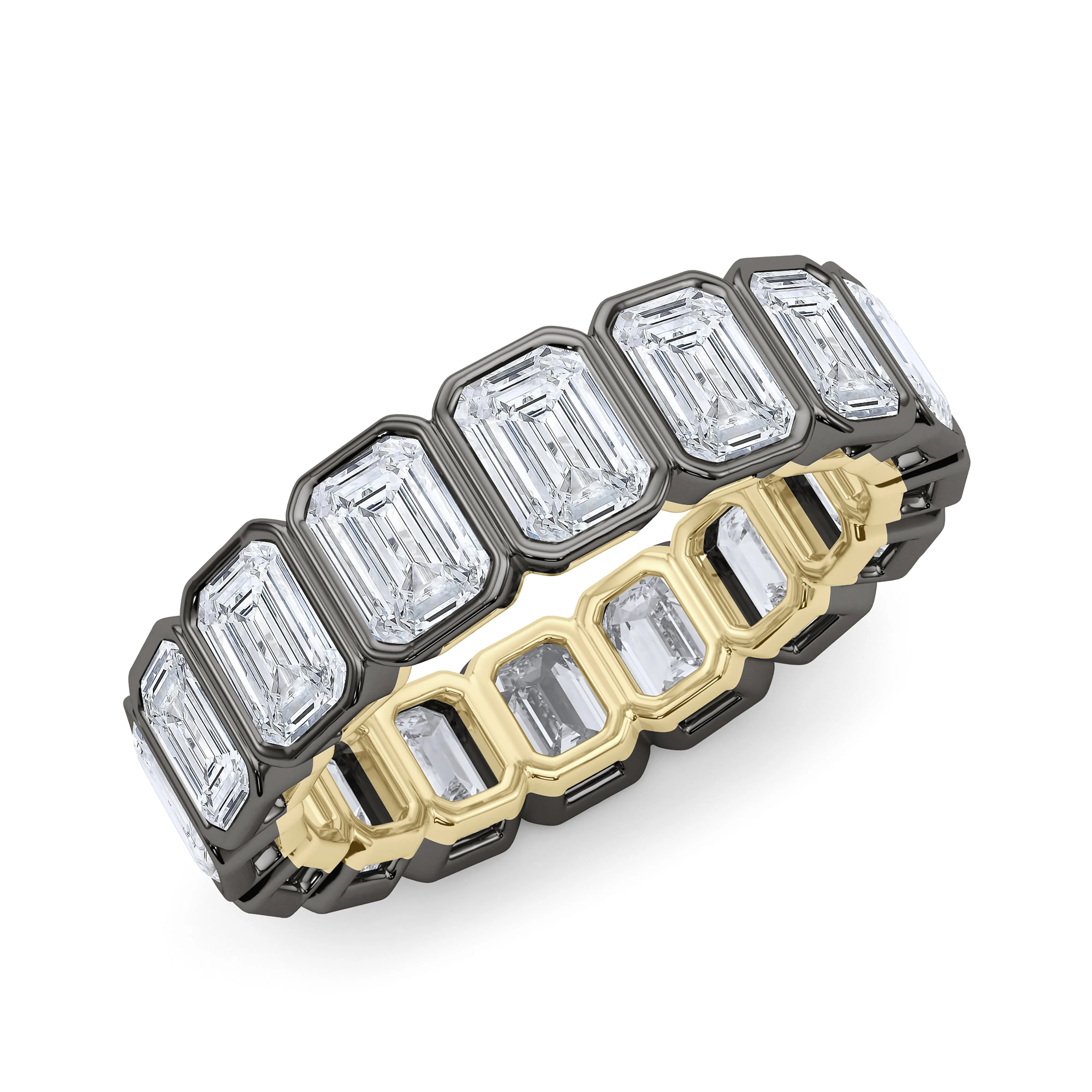 Mixed Metal Emerald Bezel Eternity Ring