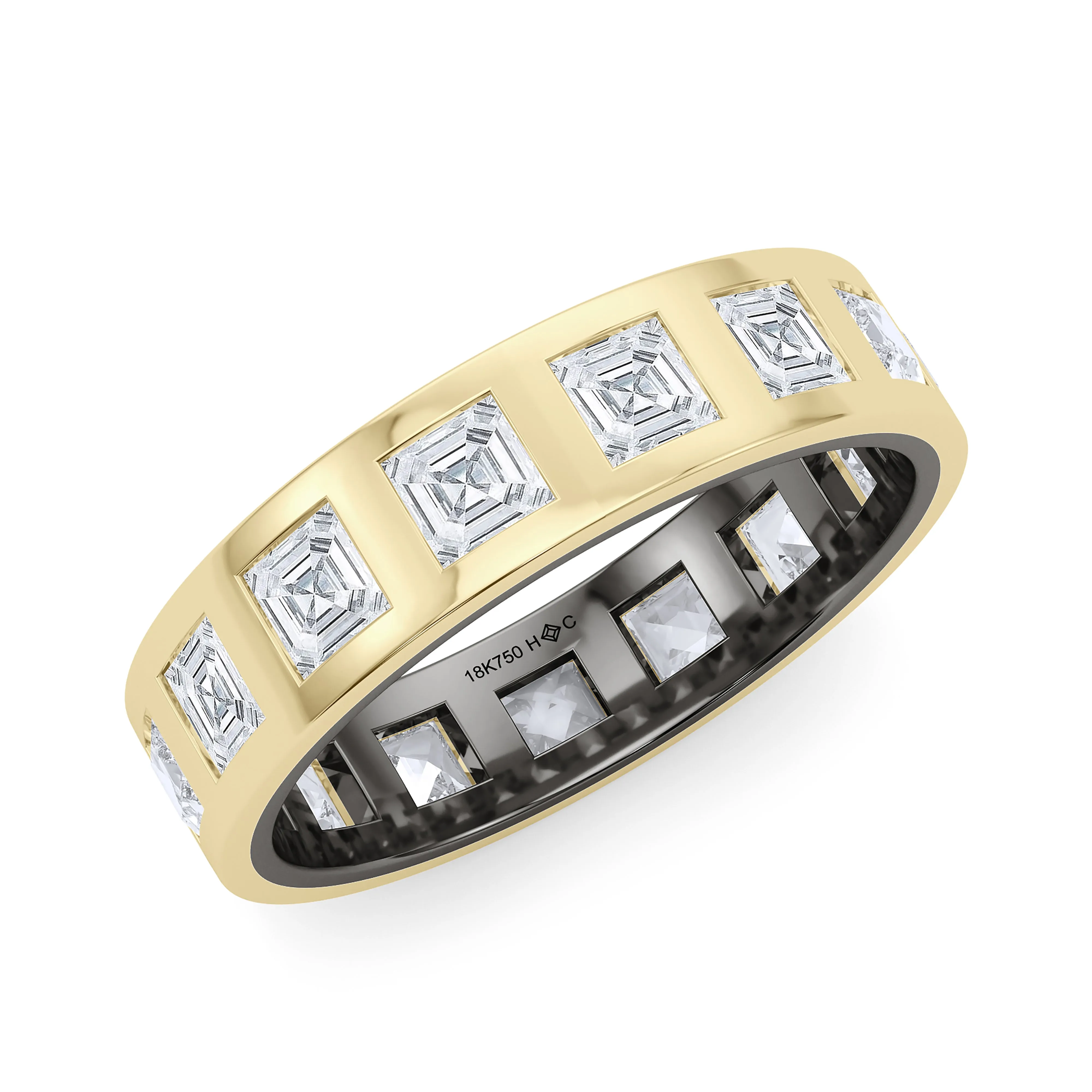 Mixed Metal Men's Asscher Cut Diamond Band