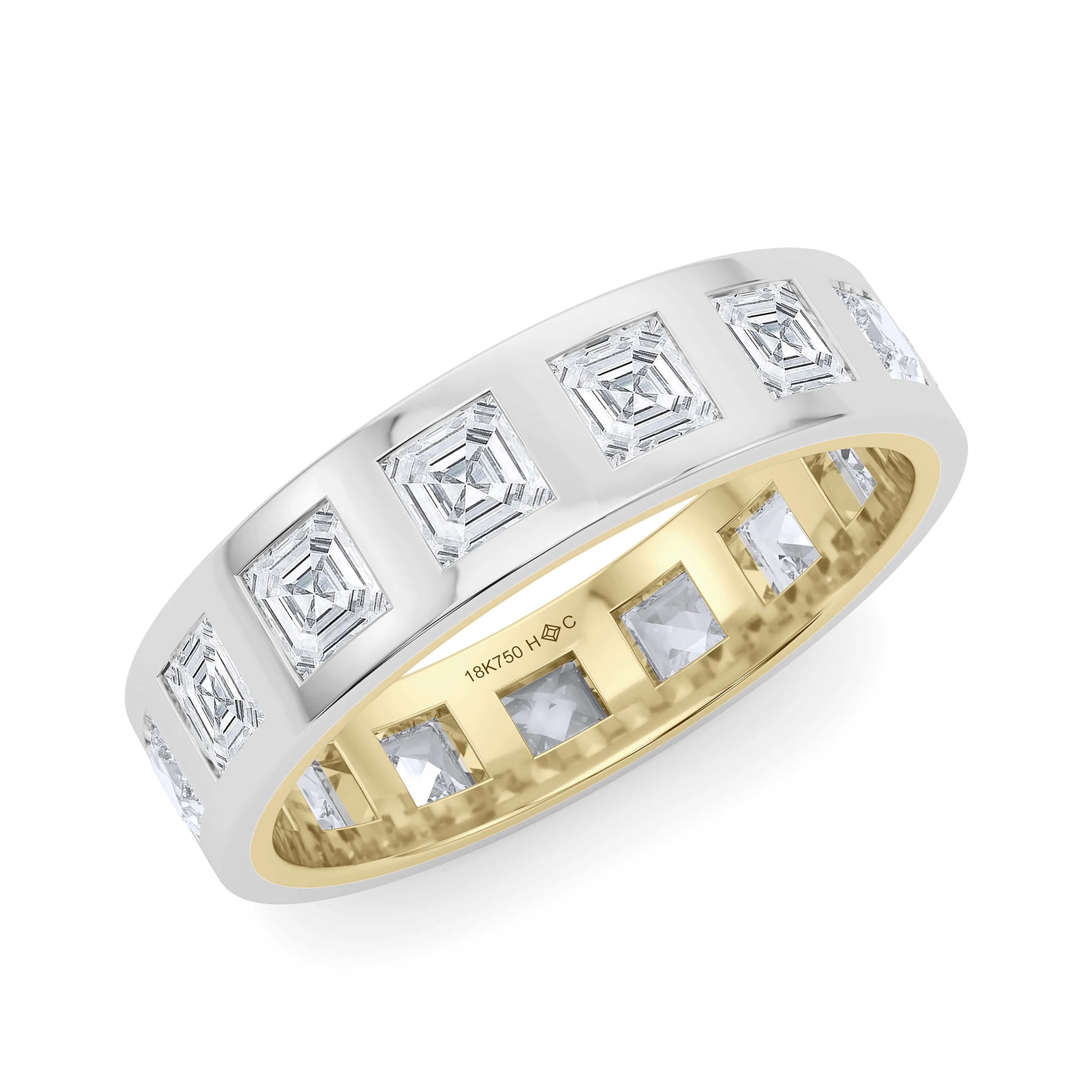 Mixed Metal Men's Asscher Cut Diamond Band