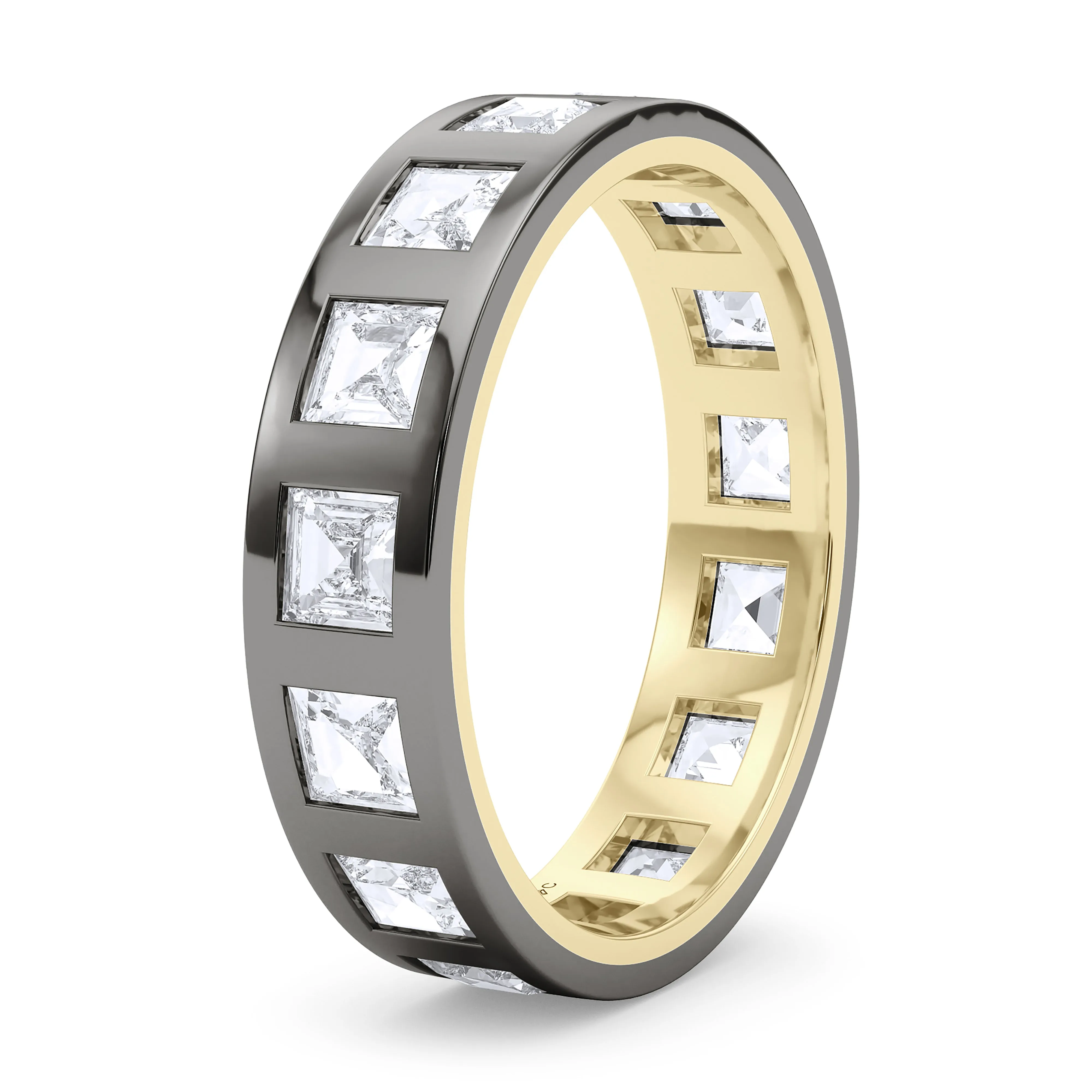 Mixed Metal Men's Asscher Cut Diamond Band