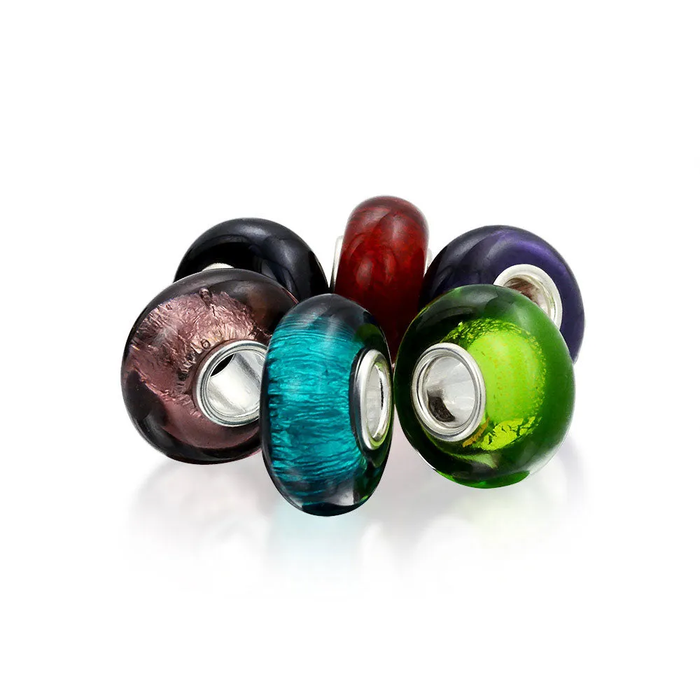 Mixed Spacer Set Murano Glass Charm Bead Jewel Tones Sterling Silver Core