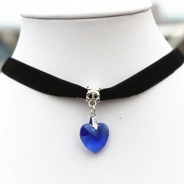 N2015 Gothic Terylene Choker Necklace Love Heart Crystal Pendant Sailor Moon Woman Girl Jewelry Fashion Necklaces One Direction