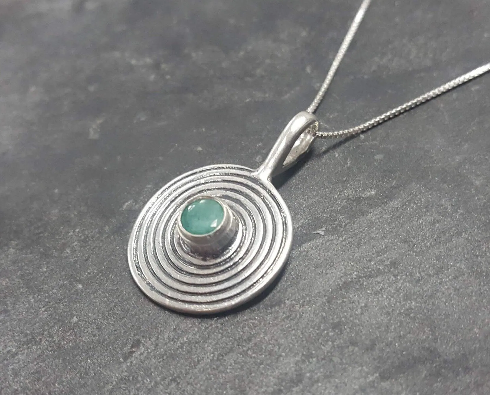 Natural Emerald Pendant - Green Spiral Necklace - Large Swirl Necklace