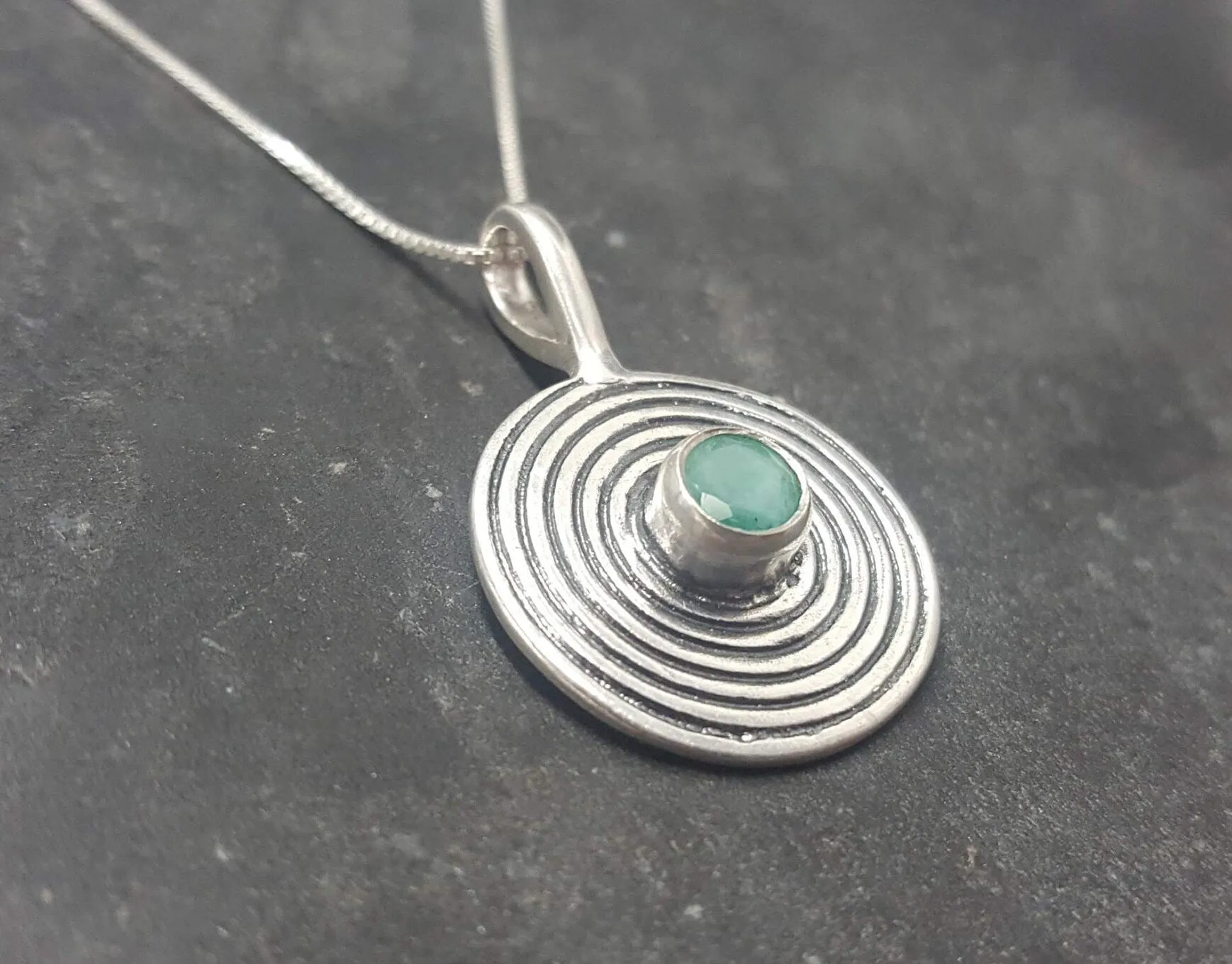 Natural Emerald Pendant - Green Spiral Necklace - Large Swirl Necklace