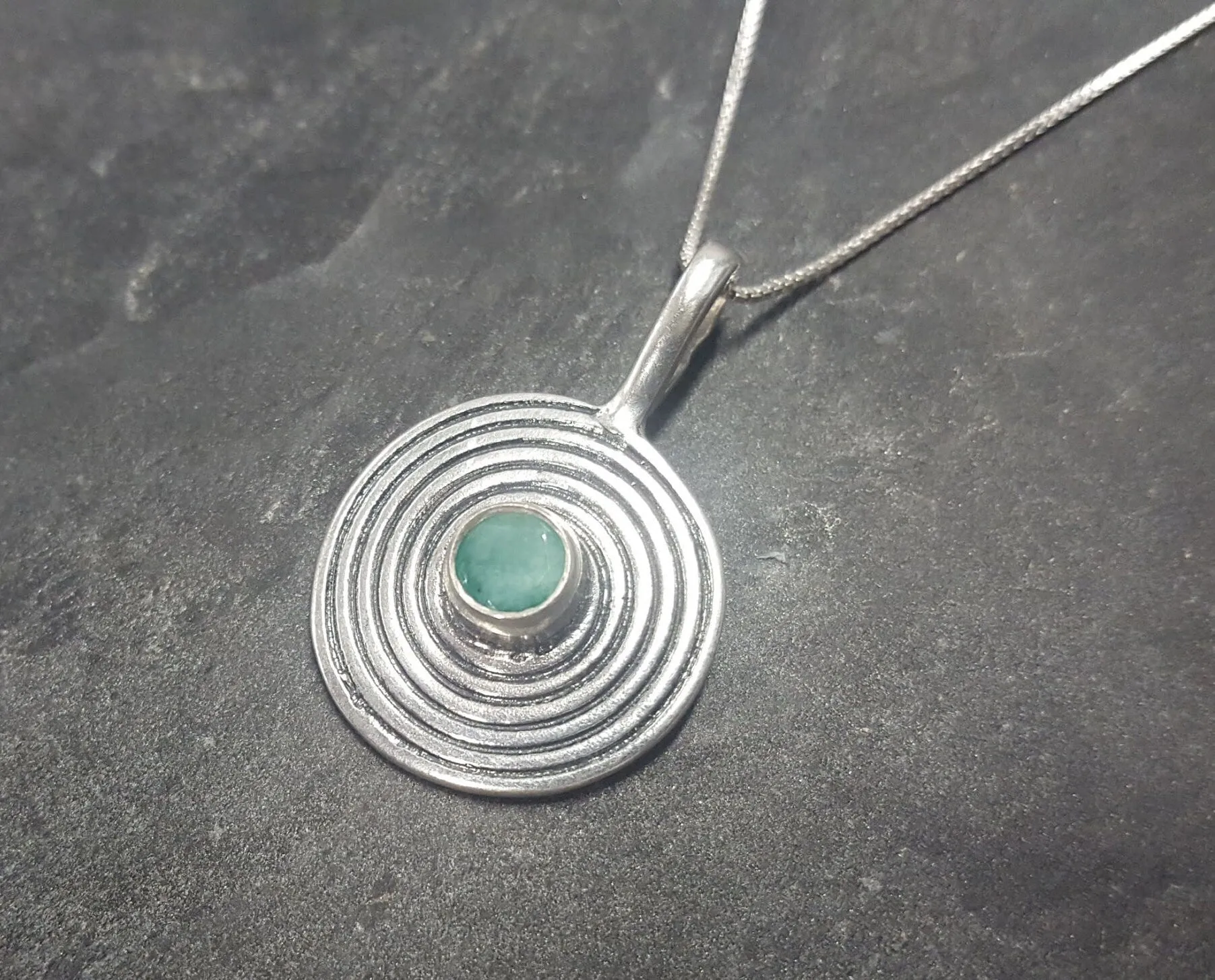 Natural Emerald Pendant - Green Spiral Necklace - Large Swirl Necklace