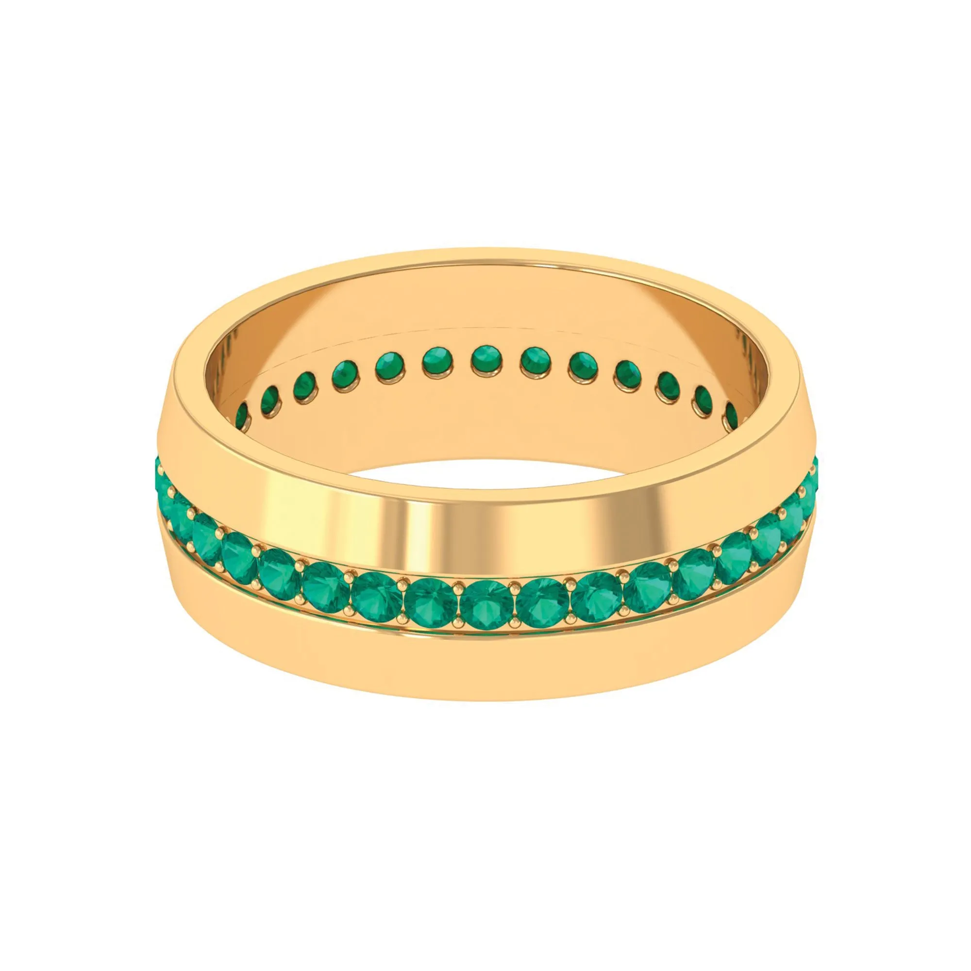 Natural Green Emerald Wide Band Ring