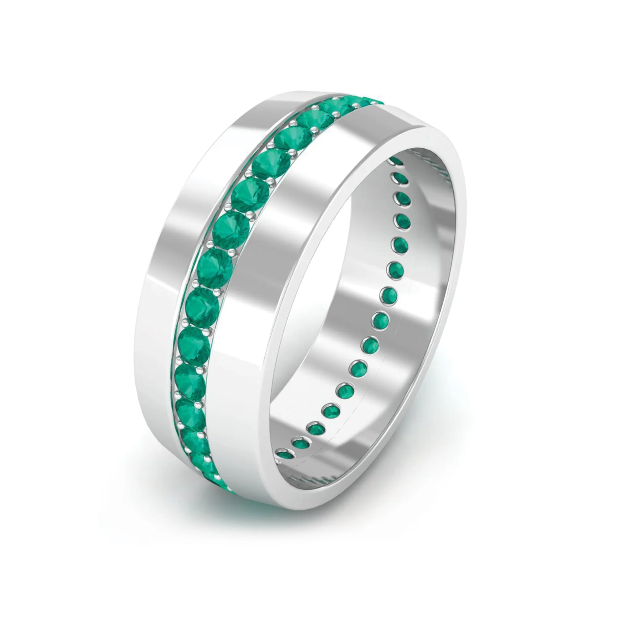 Natural Green Emerald Wide Band Ring