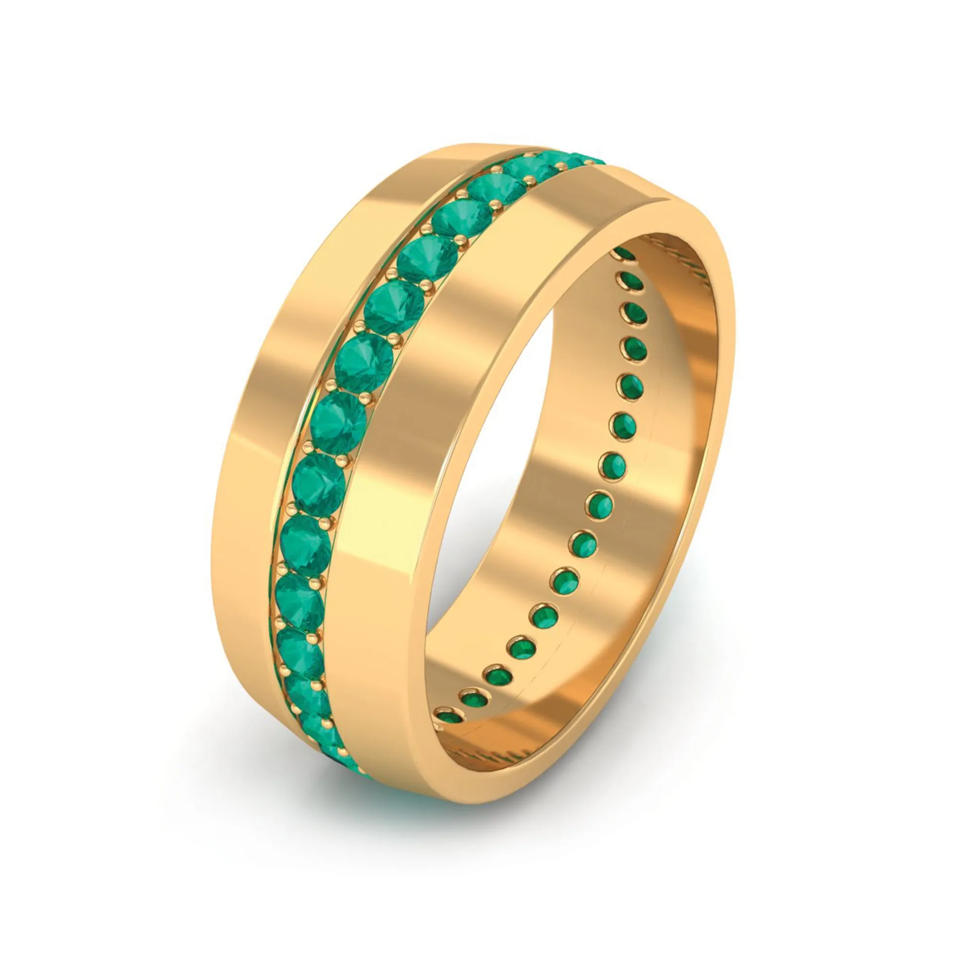 Natural Green Emerald Wide Band Ring