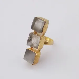 Natural Raw Crystal Quartz Gemstone Statement Ring