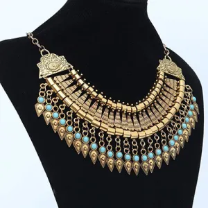 NEW Maxi Bohemian Necklace Turquoise Beads Gypsy Ethnic Vintage Choker Collares Necklaces & Pendants Collier Necklace Women