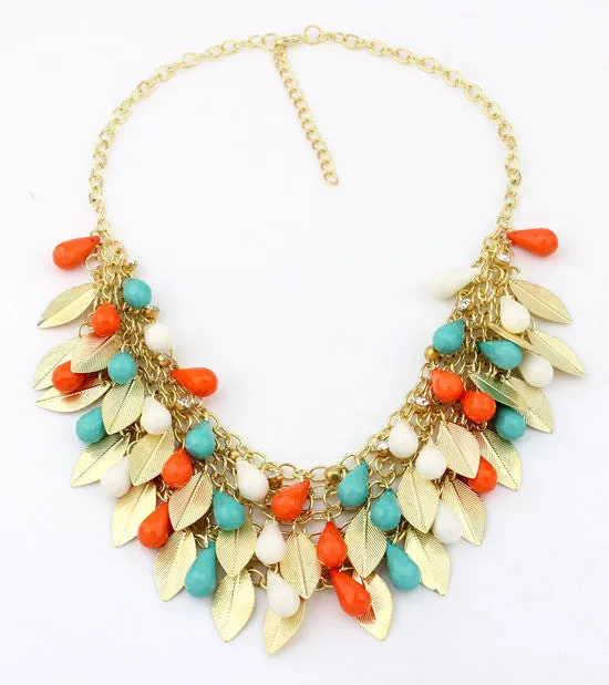 New Women Statement Necklace Link Chain Necklace Bohemia Choker Necklace Bead Leaves pendants Jewelry Trends