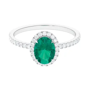 Oval Emerald Halo Engagement Ring with Diamond