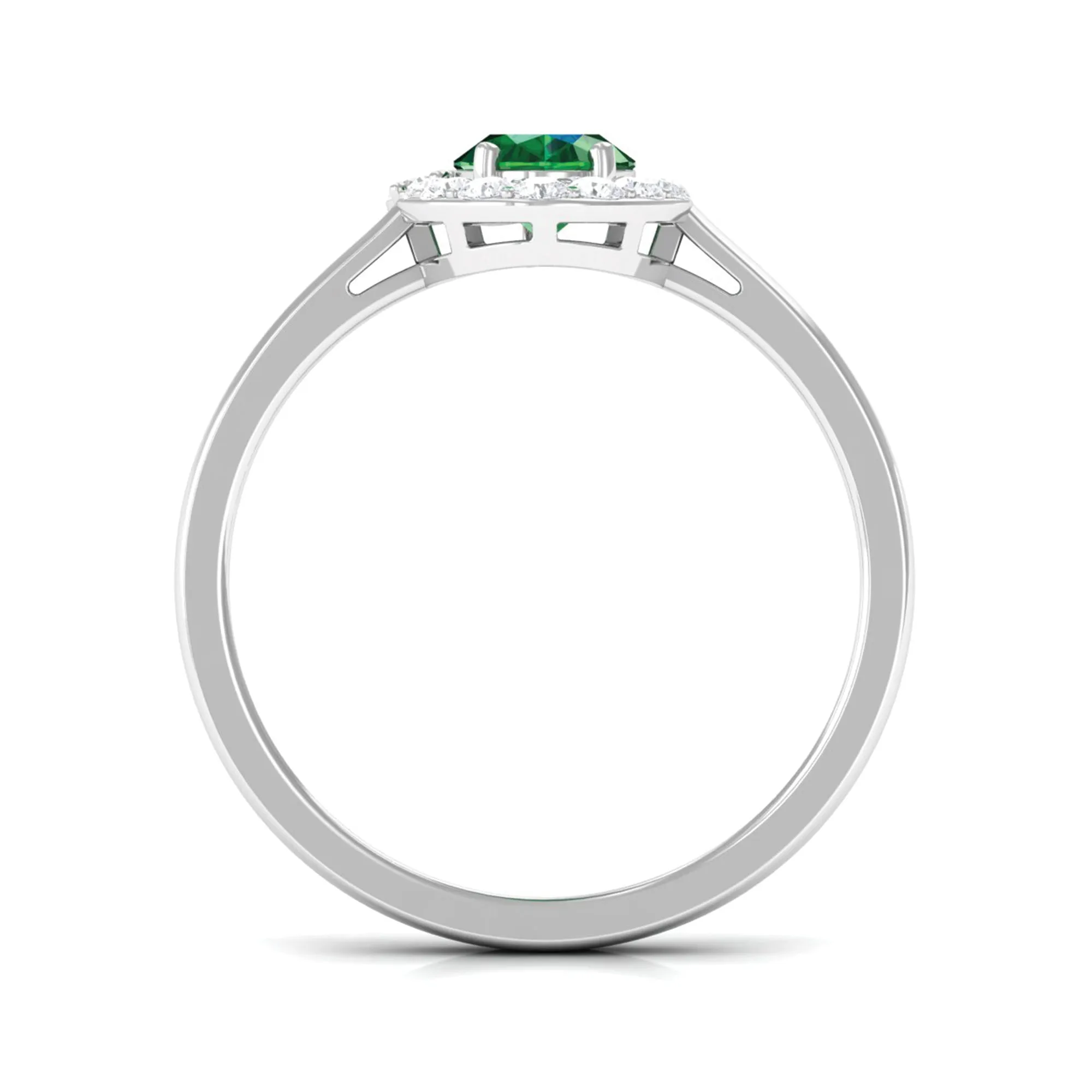 Oval Shape Created Emerald and Diamond Classic Halo Engagement Ring