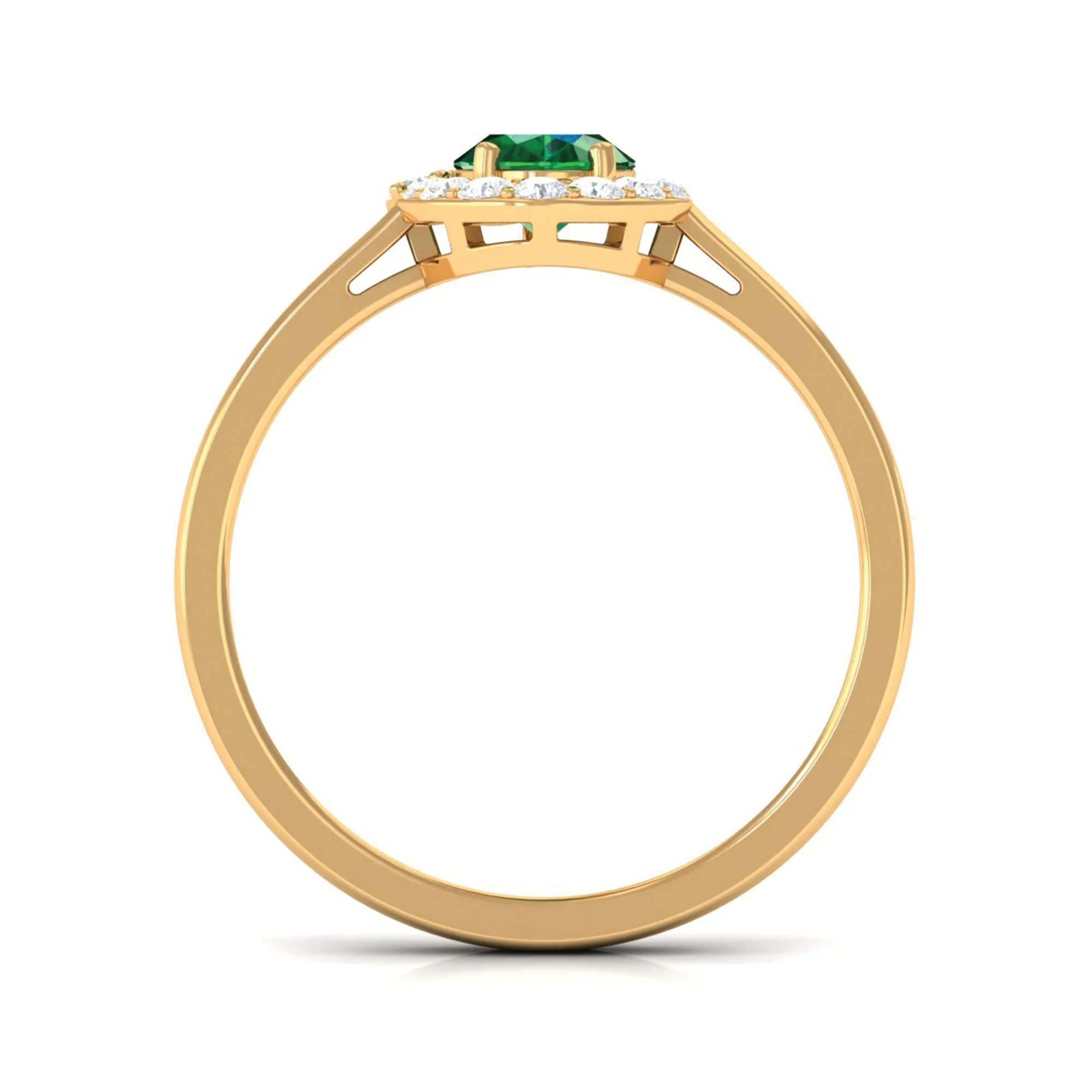 Oval Shape Created Emerald and Diamond Classic Halo Engagement Ring