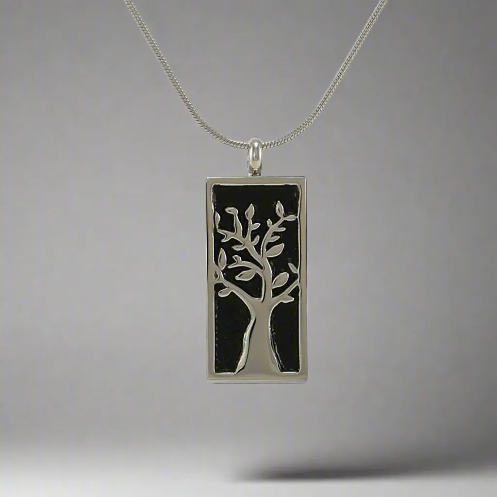 Pewter Embossed Tree Cremation Pendant With Chain