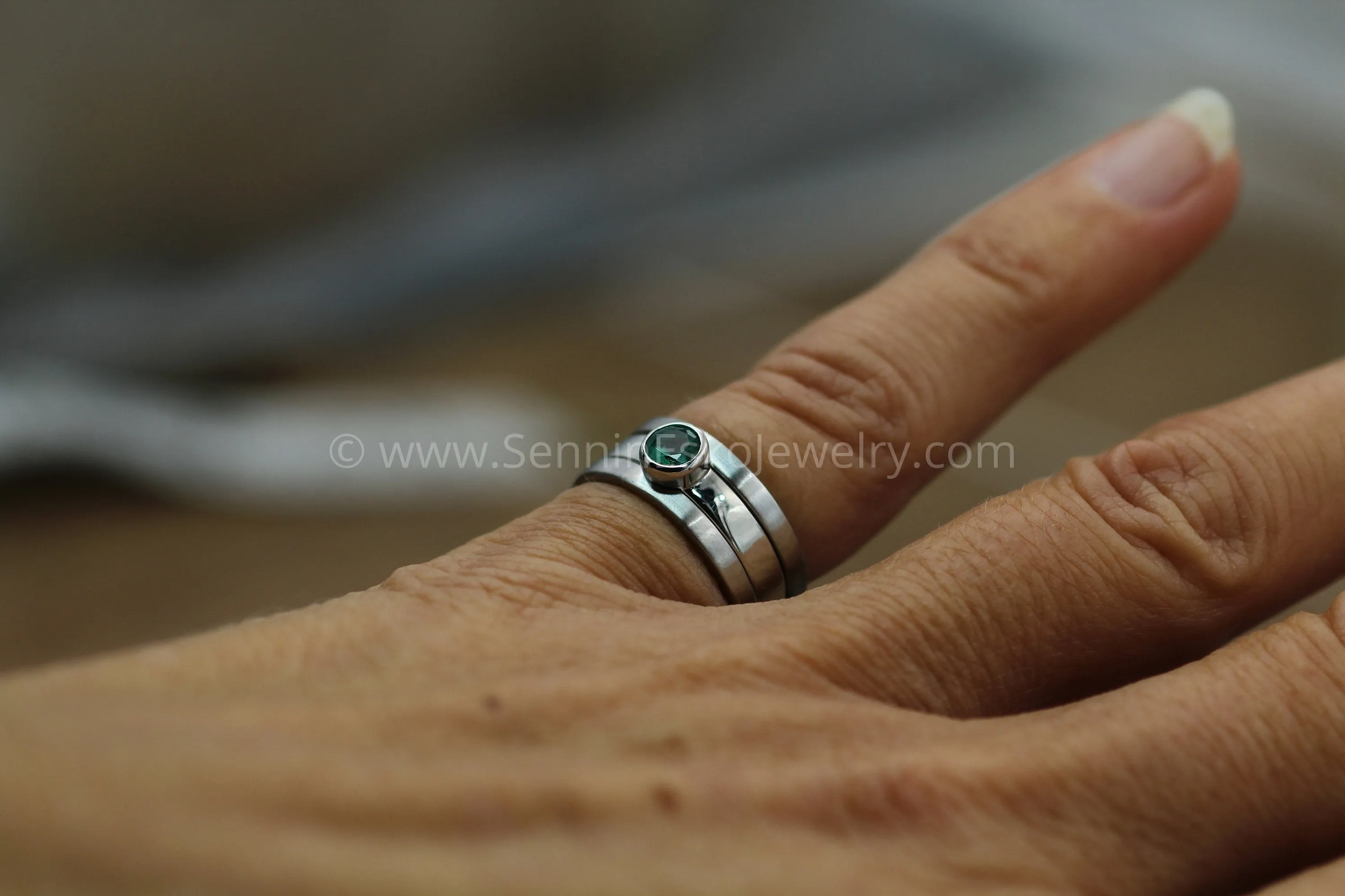 Platinum 3x Piece Stackable Set - Depicted with an Emerald (Setting Only, Center Stone Sold Separately)