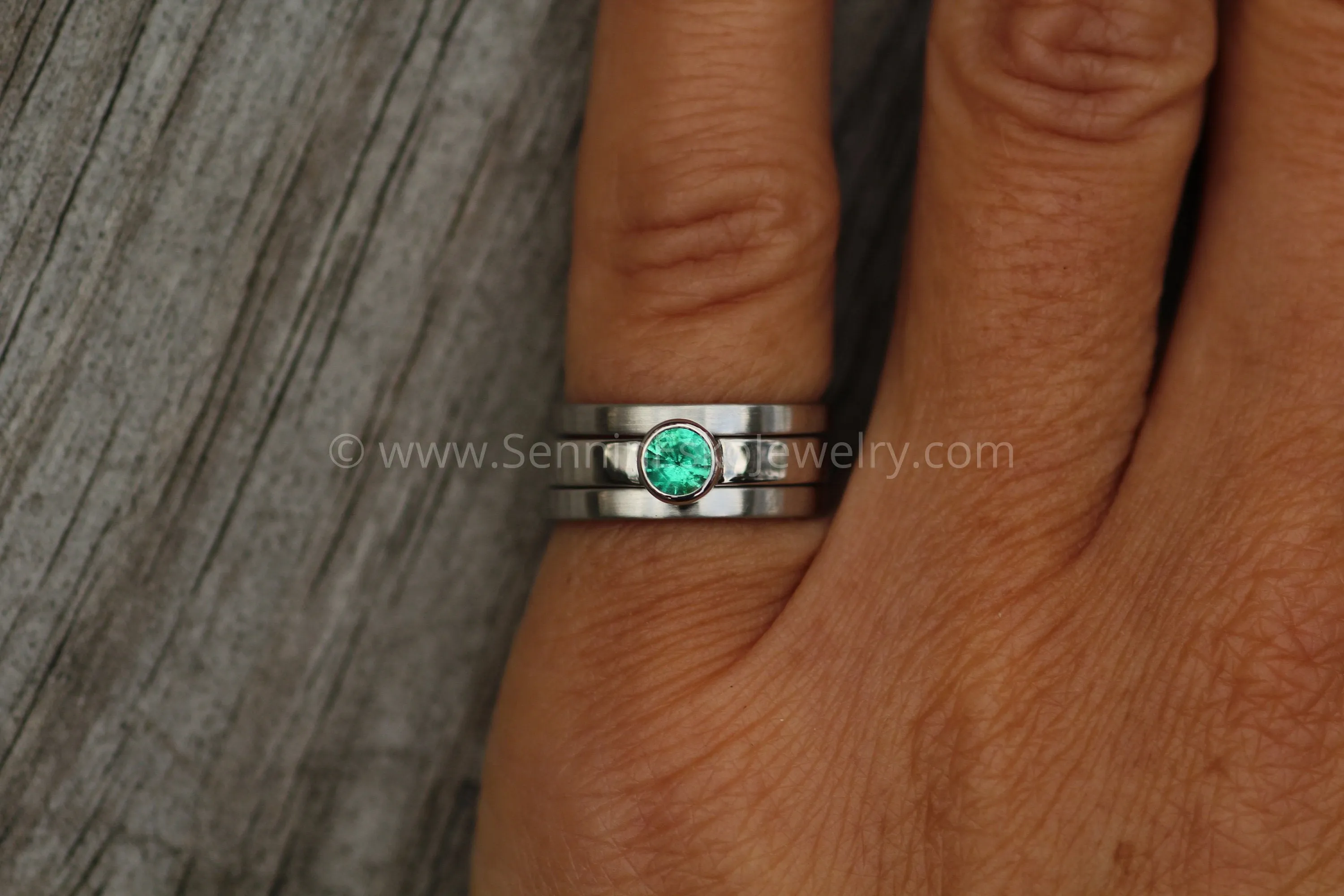 Platinum 3x Piece Stackable Set - Depicted with an Emerald (Setting Only, Center Stone Sold Separately)