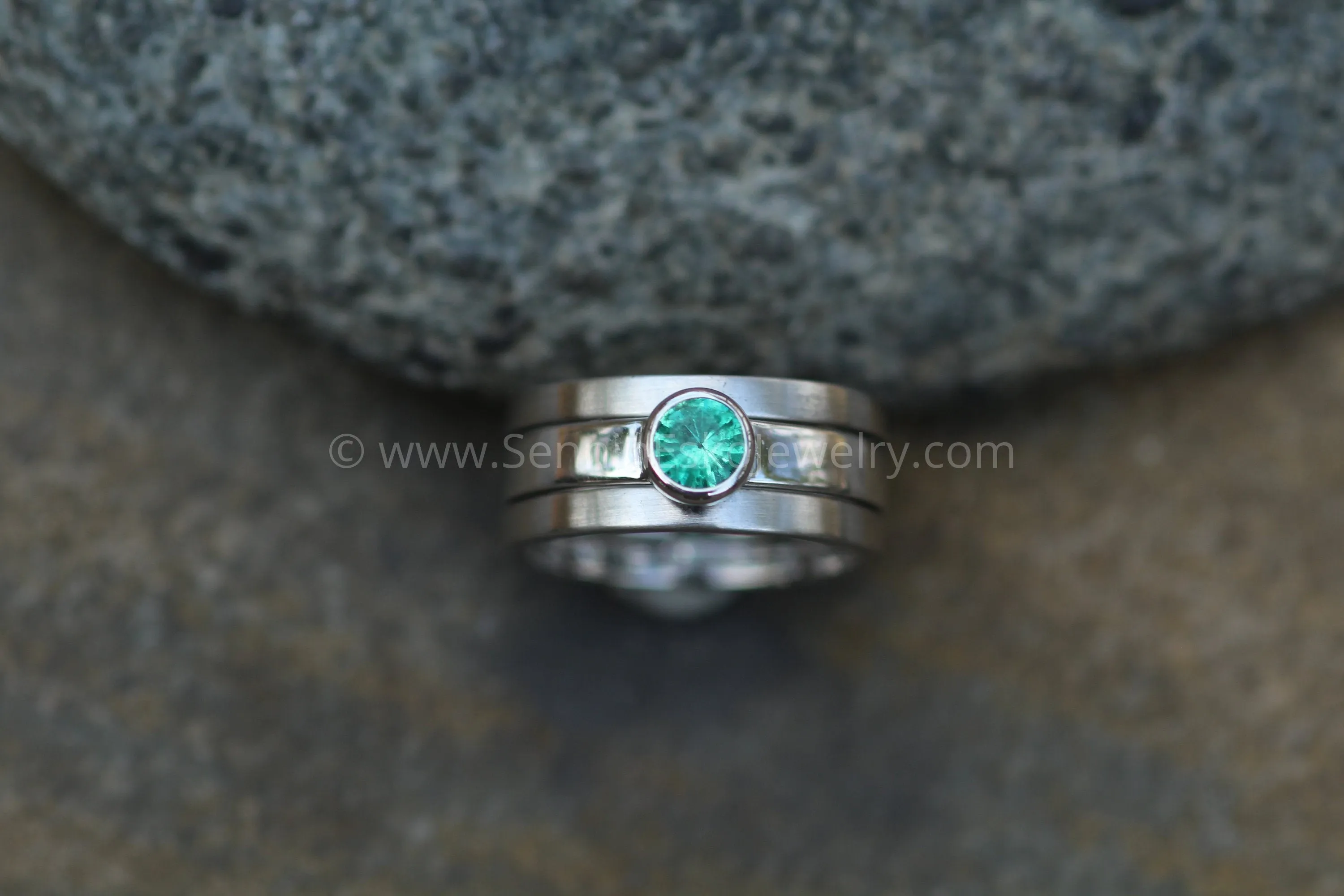 Platinum 3x Piece Stackable Set - Depicted with an Emerald (Setting Only, Center Stone Sold Separately)