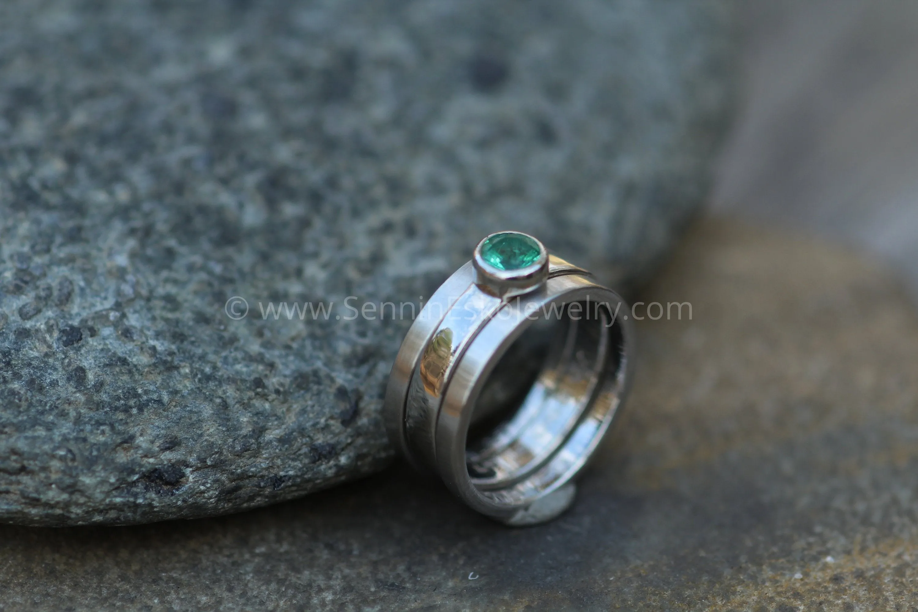 Platinum 3x Piece Stackable Set - Depicted with an Emerald (Setting Only, Center Stone Sold Separately)