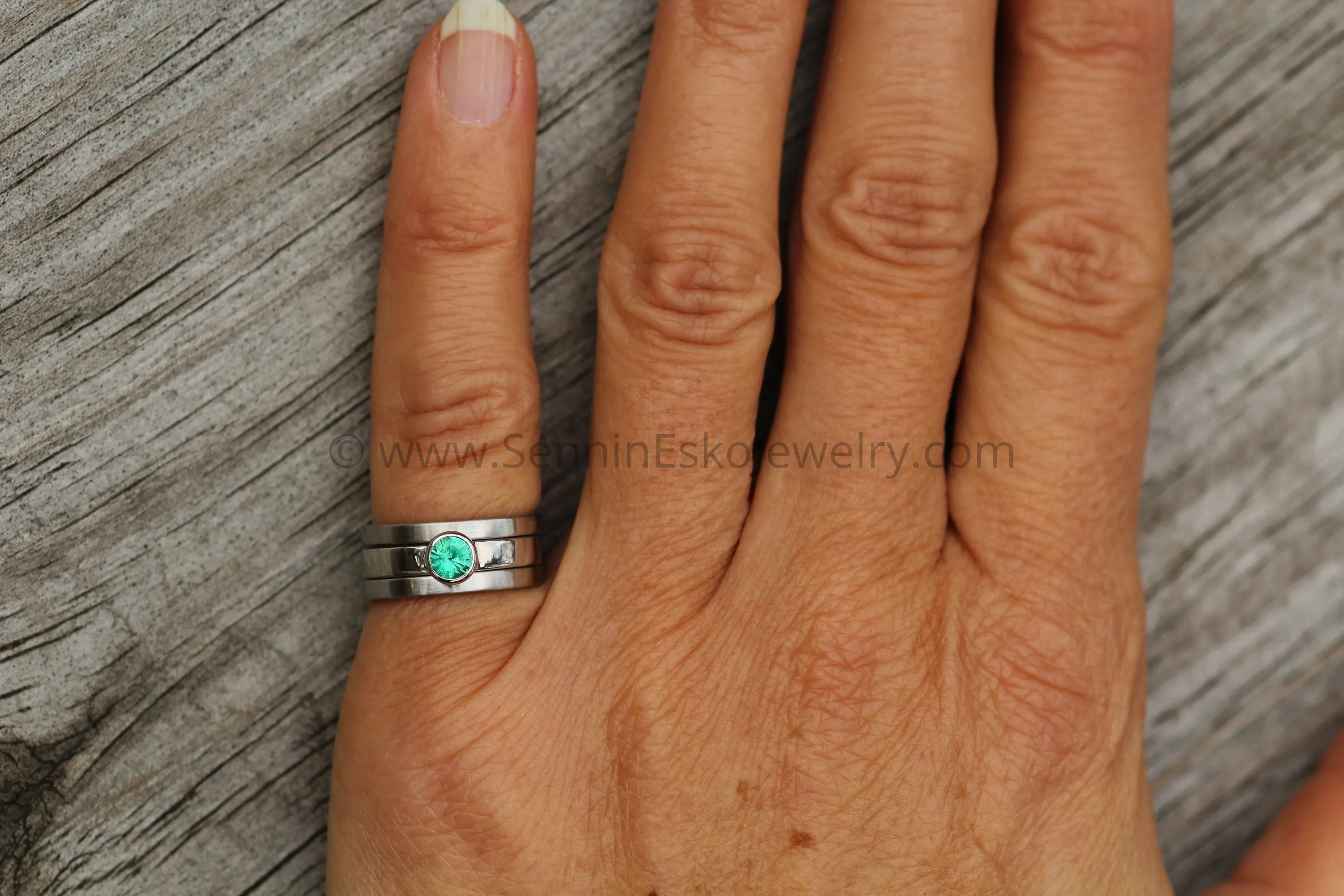 Platinum 3x Piece Stackable Set - Depicted with an Emerald (Setting Only, Center Stone Sold Separately)