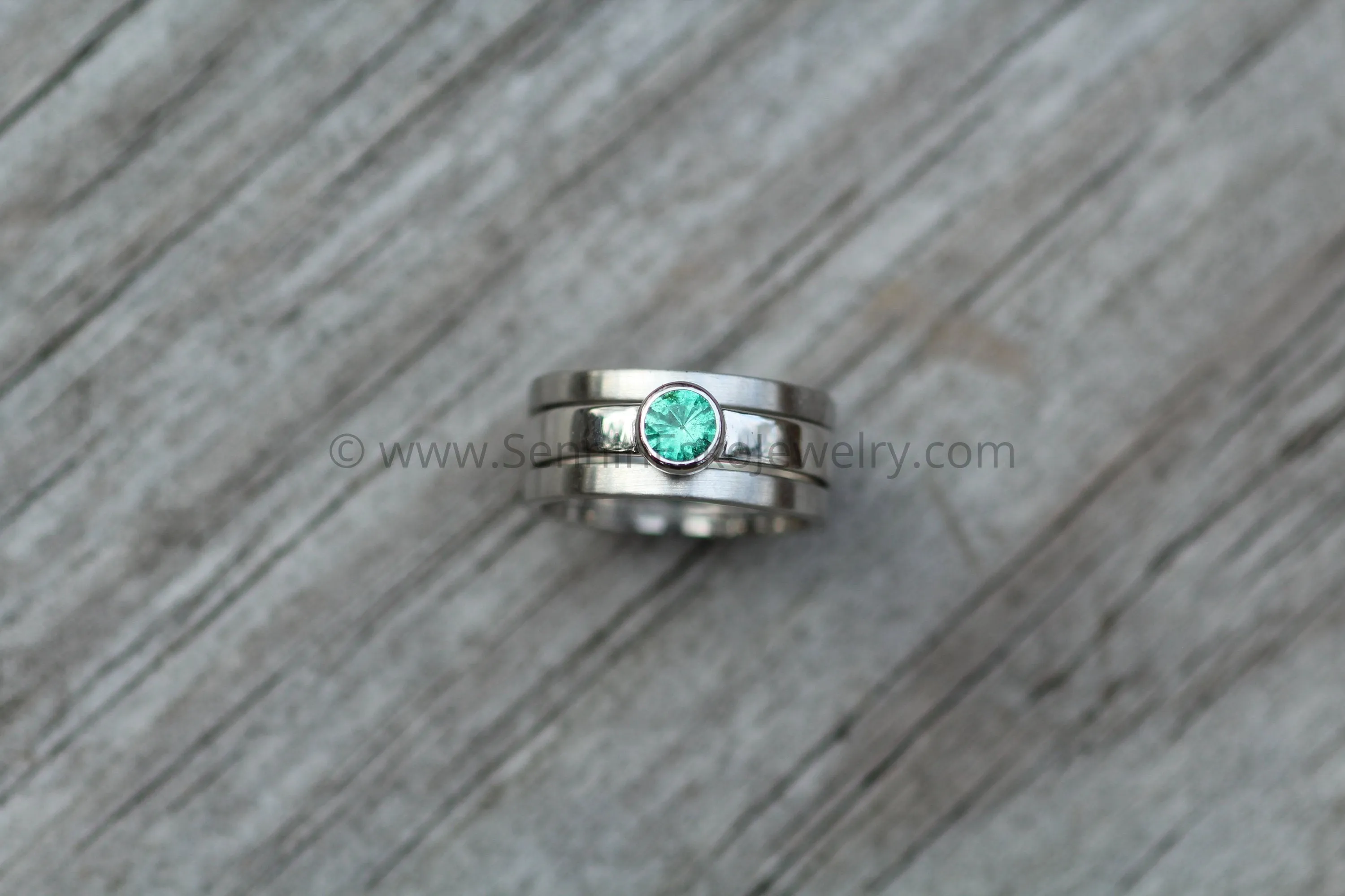 Platinum 3x Piece Stackable Set - Depicted with an Emerald (Setting Only, Center Stone Sold Separately)