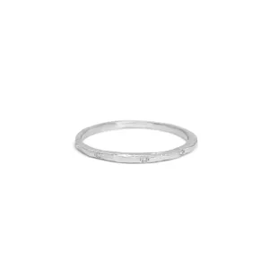 Platinum Carved Skinny Band with Diamonds