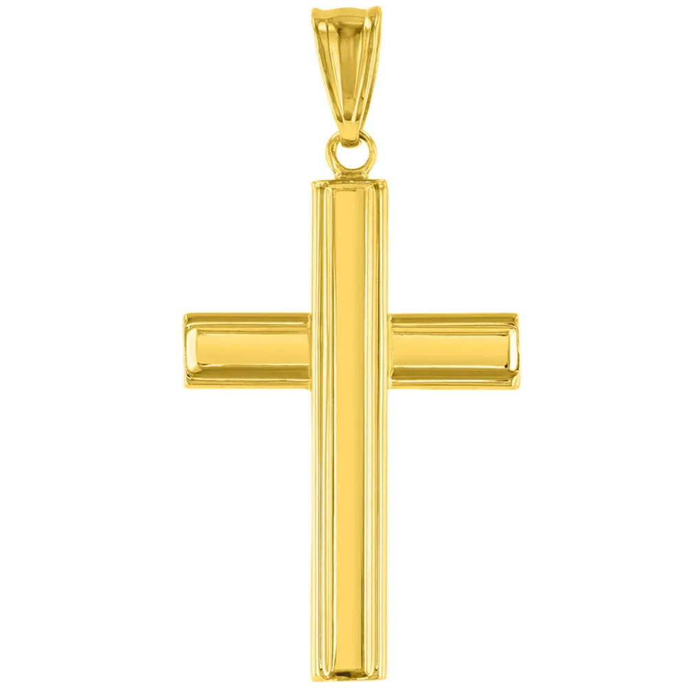 Polished 14K Yellow Gold Plain Religious Cross Pendant with Figaro Necklace