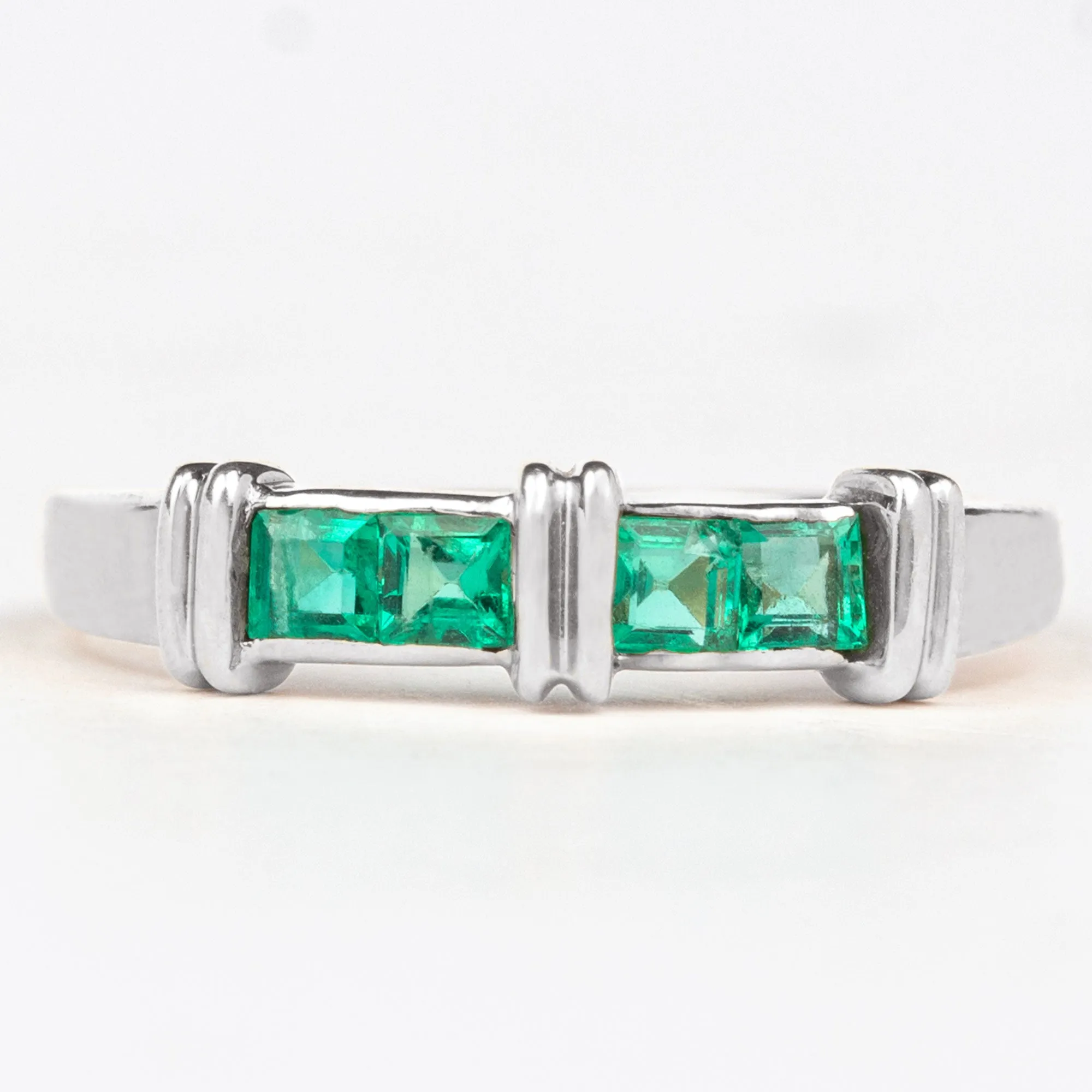 Princess Cut Emerald Band Ring in Channel Setting