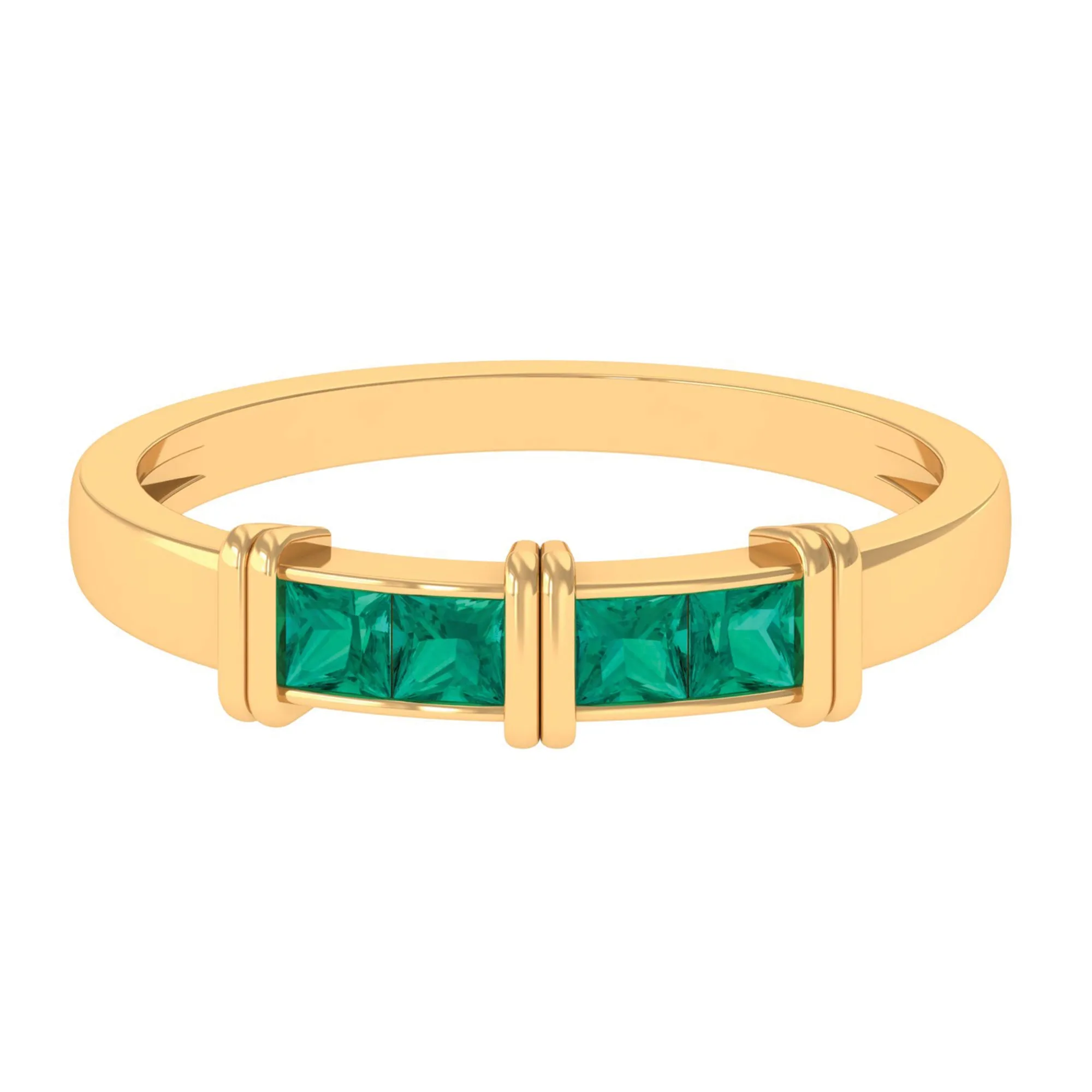 Princess Cut Emerald Band Ring in Channel Setting