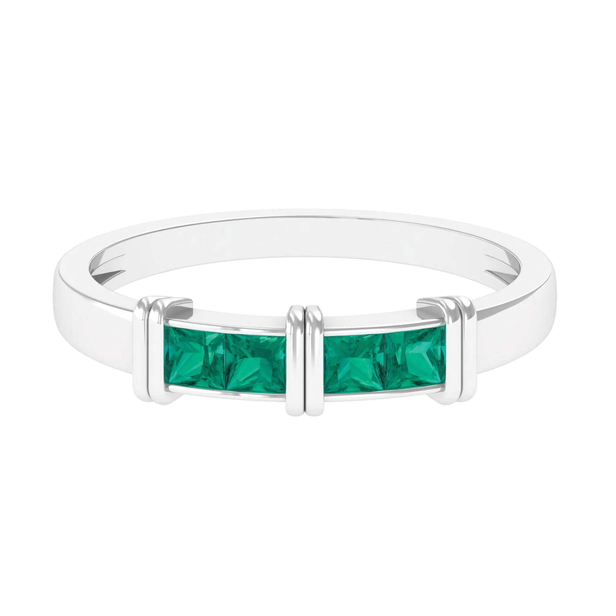 Princess Cut Emerald Band Ring in Channel Setting