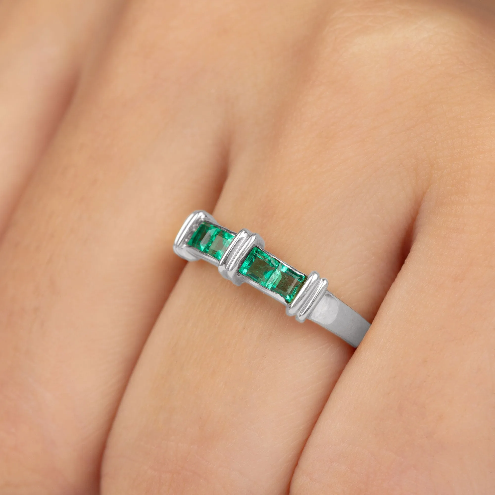 Princess Cut Emerald Band Ring in Channel Setting