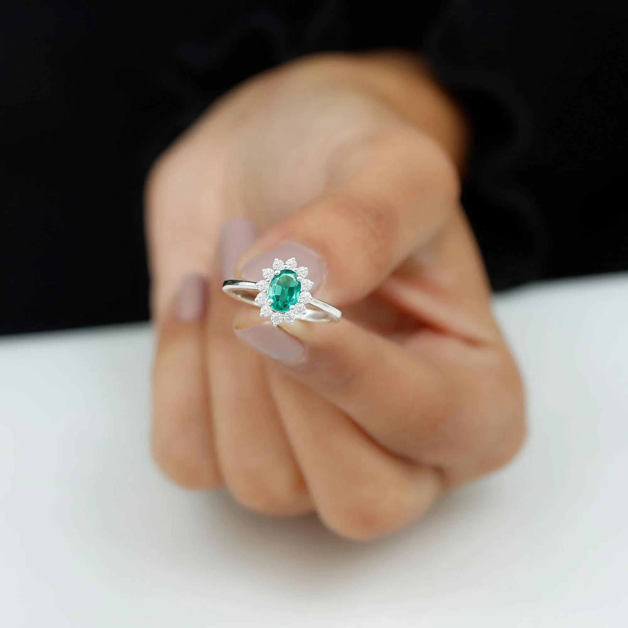 Princess Diana Inspired Created Emerald and Diamond Ring