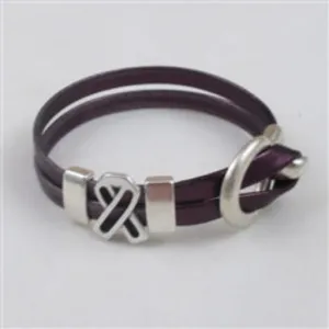 Purple Metallic Leather Cord Awareness Bracelet