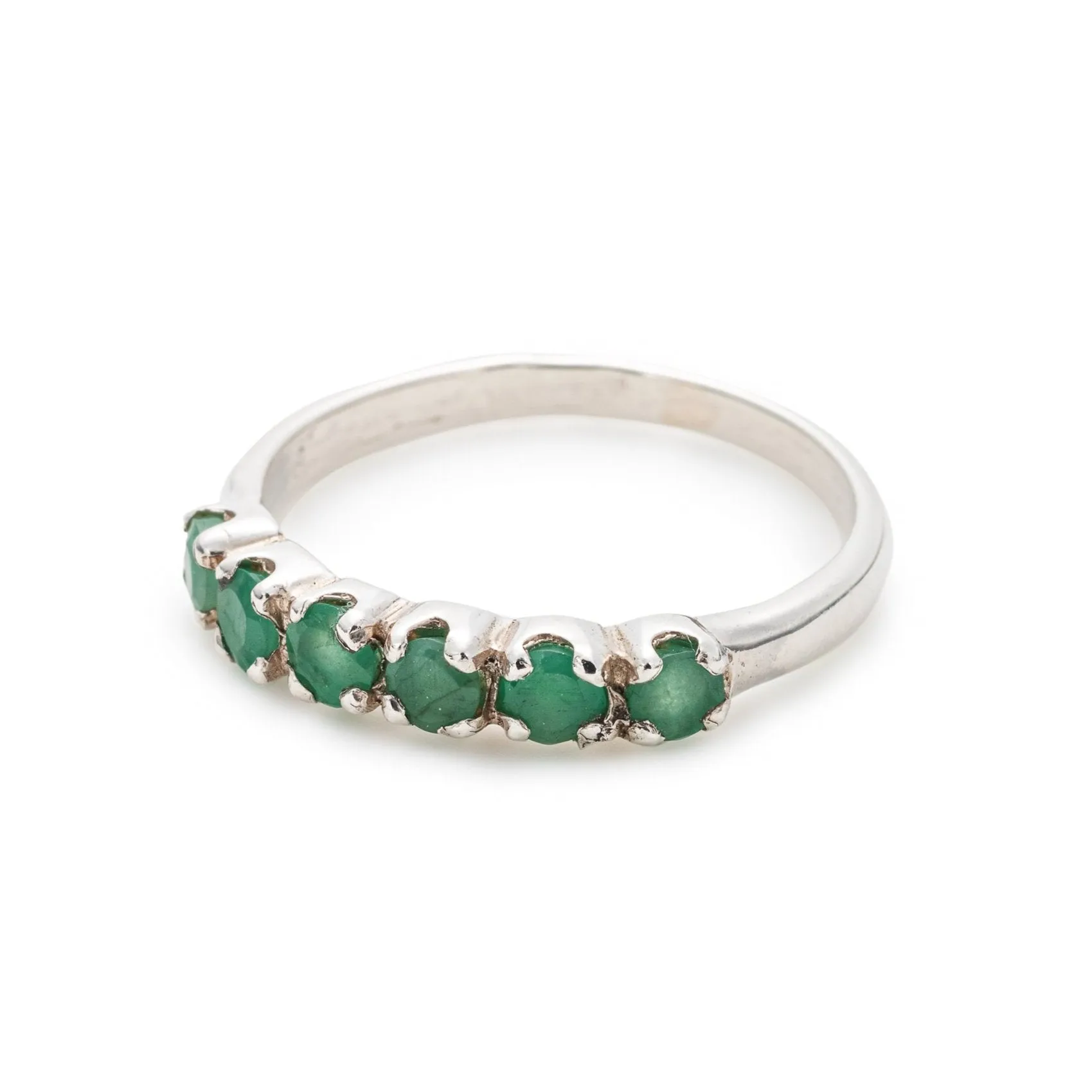 Real Emerald Ring - Half Eternity Emerald Band, May Birthstone Ring